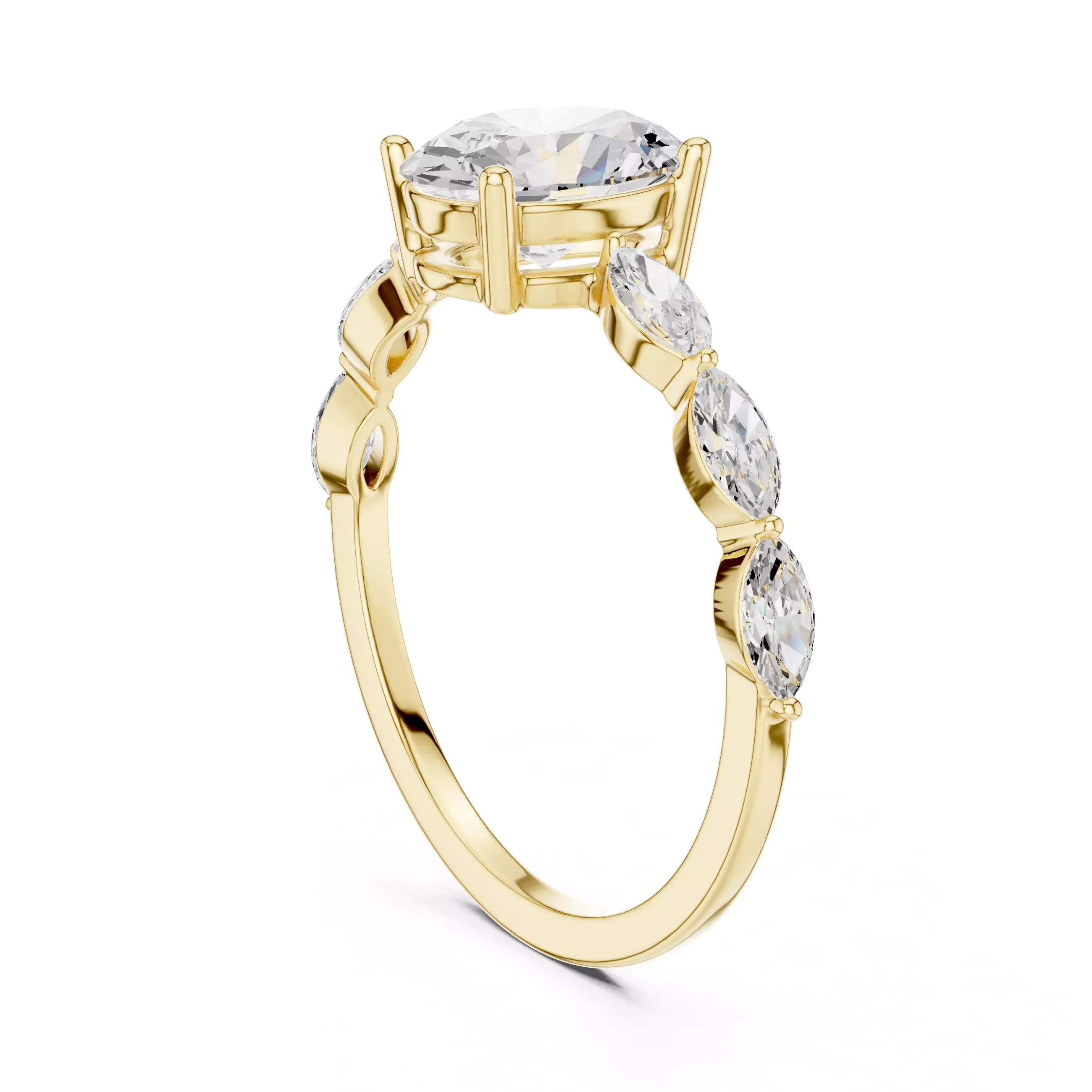 1CT Oval Cut with Side Marquise Engagement Ring 3DM STL Video 3D print model_6