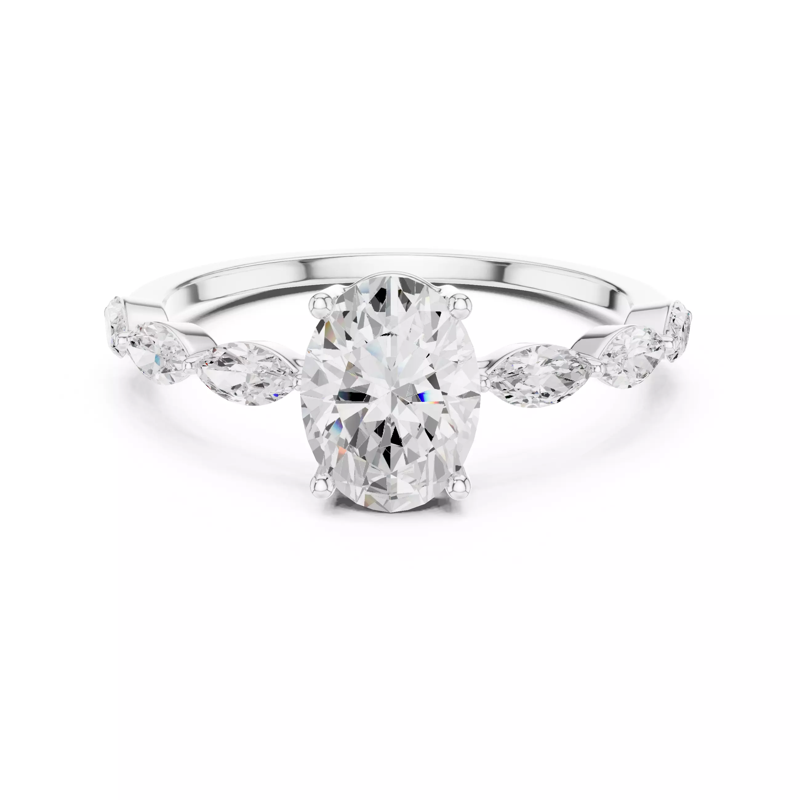 1CT Oval Cut with Side Marquise Engagement Ring 3DM STL Video 3D print model_2