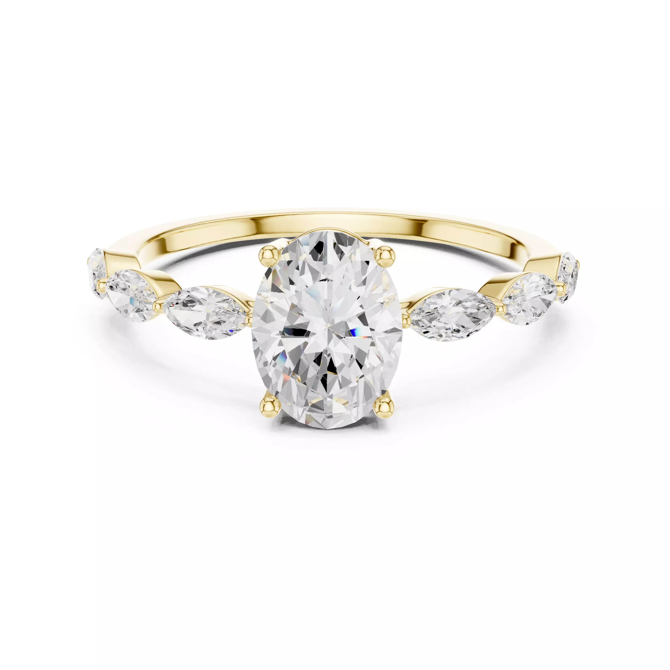 1CT Oval Cut with Side Marquise Engagement Ring 3DM STL Video 3D print model_1