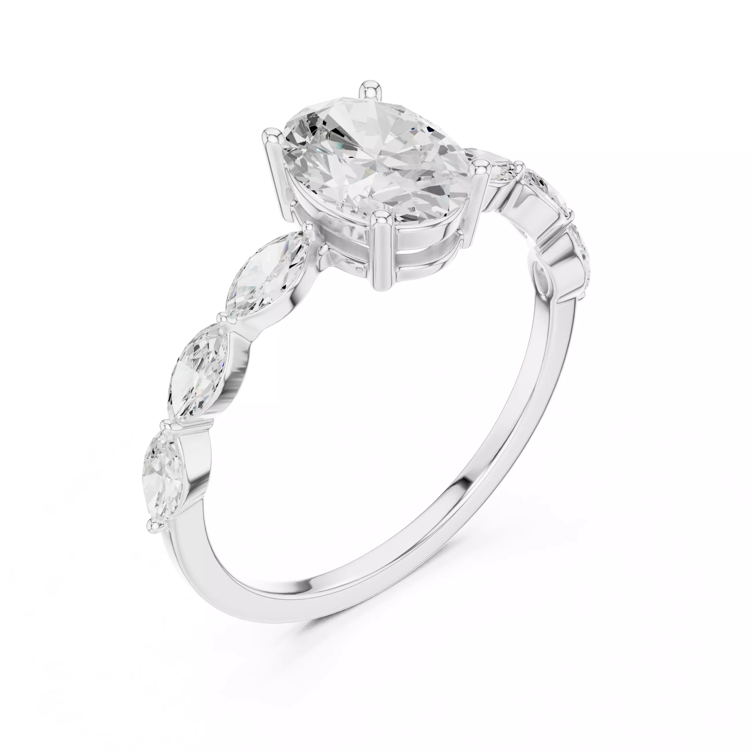 1CT Oval Cut with Side Marquise Engagement Ring 3DM STL Video 3D print model_10