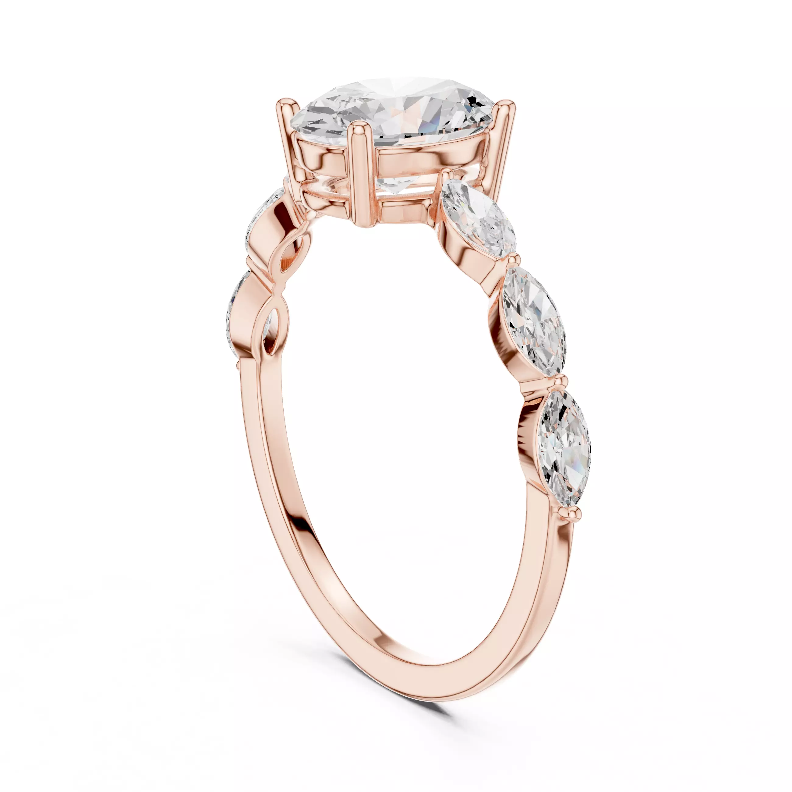 1CT Oval Cut with Side Marquise Engagement Ring 3DM STL Video 3D print model_3