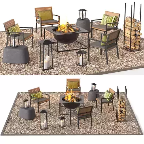 Lounge area and fire pit 3 3D model