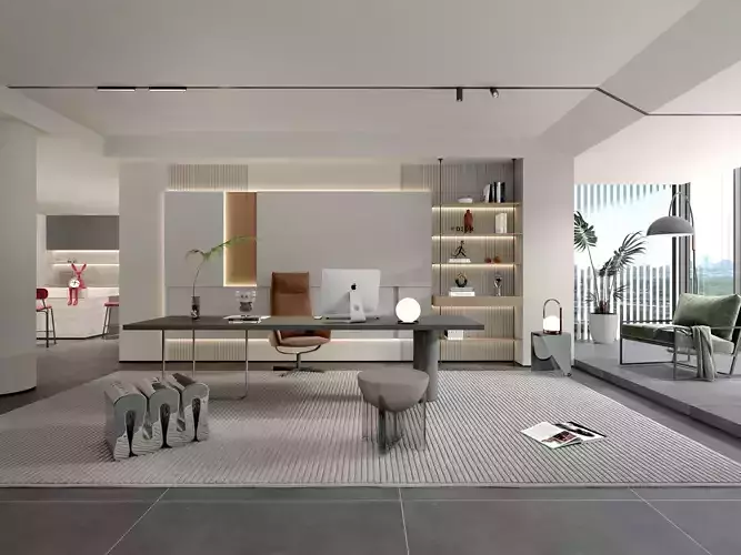 Study office Low-poly 3D model