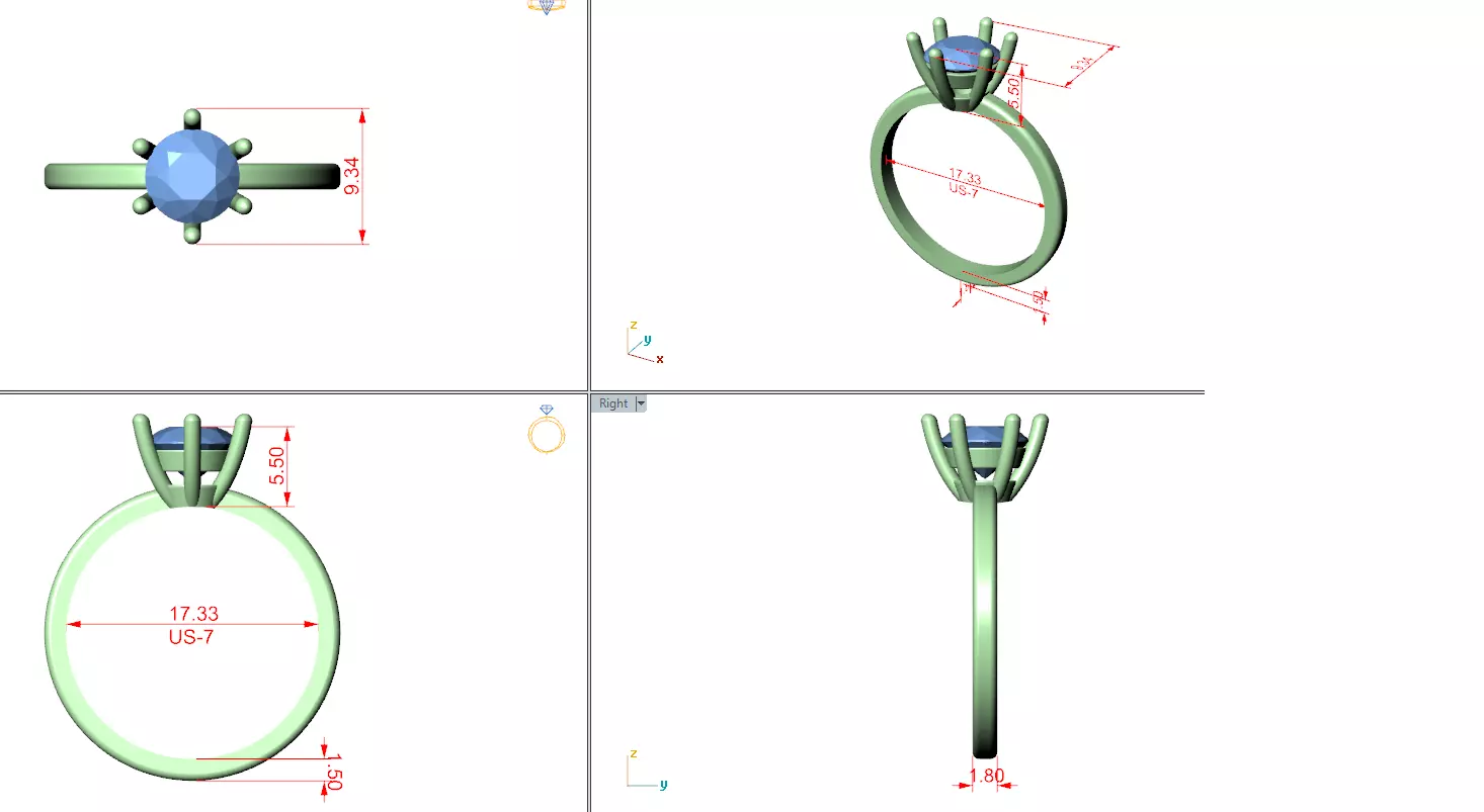 1Ct Solitaire Round Diamond Engagement Ring 3DM STL Video 3D print model_12