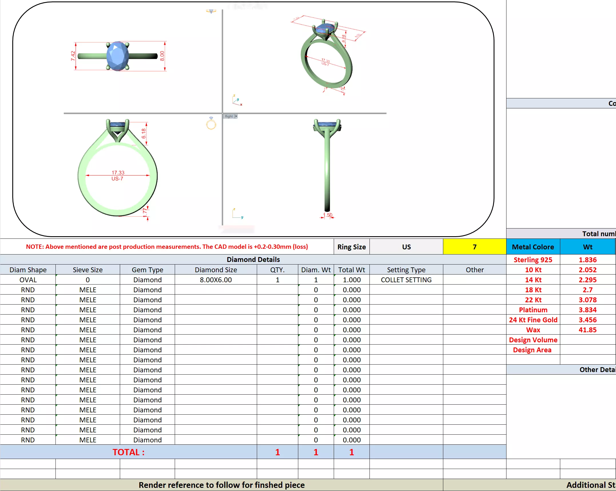 1CT Solitaire Oval Cut Diamond Engagement Ring 3DM STL Video 3D print model_13