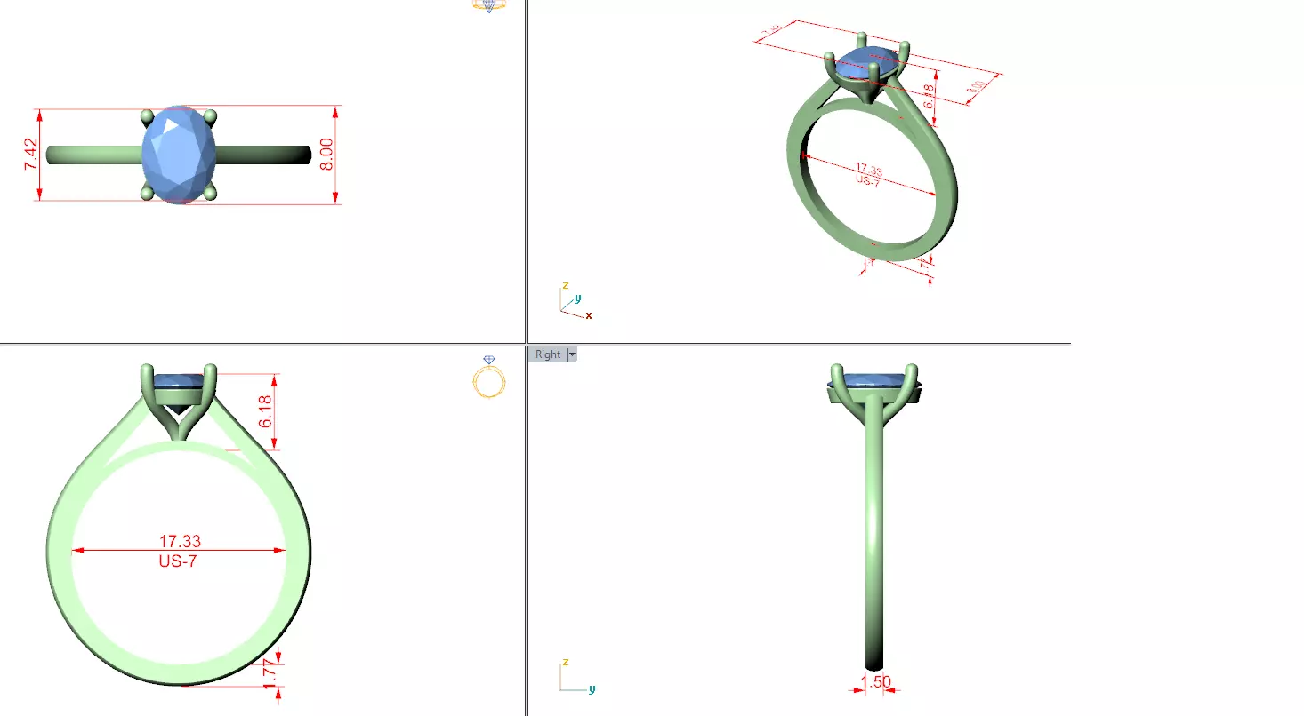 1CT Solitaire Oval Cut Diamond Engagement Ring 3DM STL Video 3D print model_12