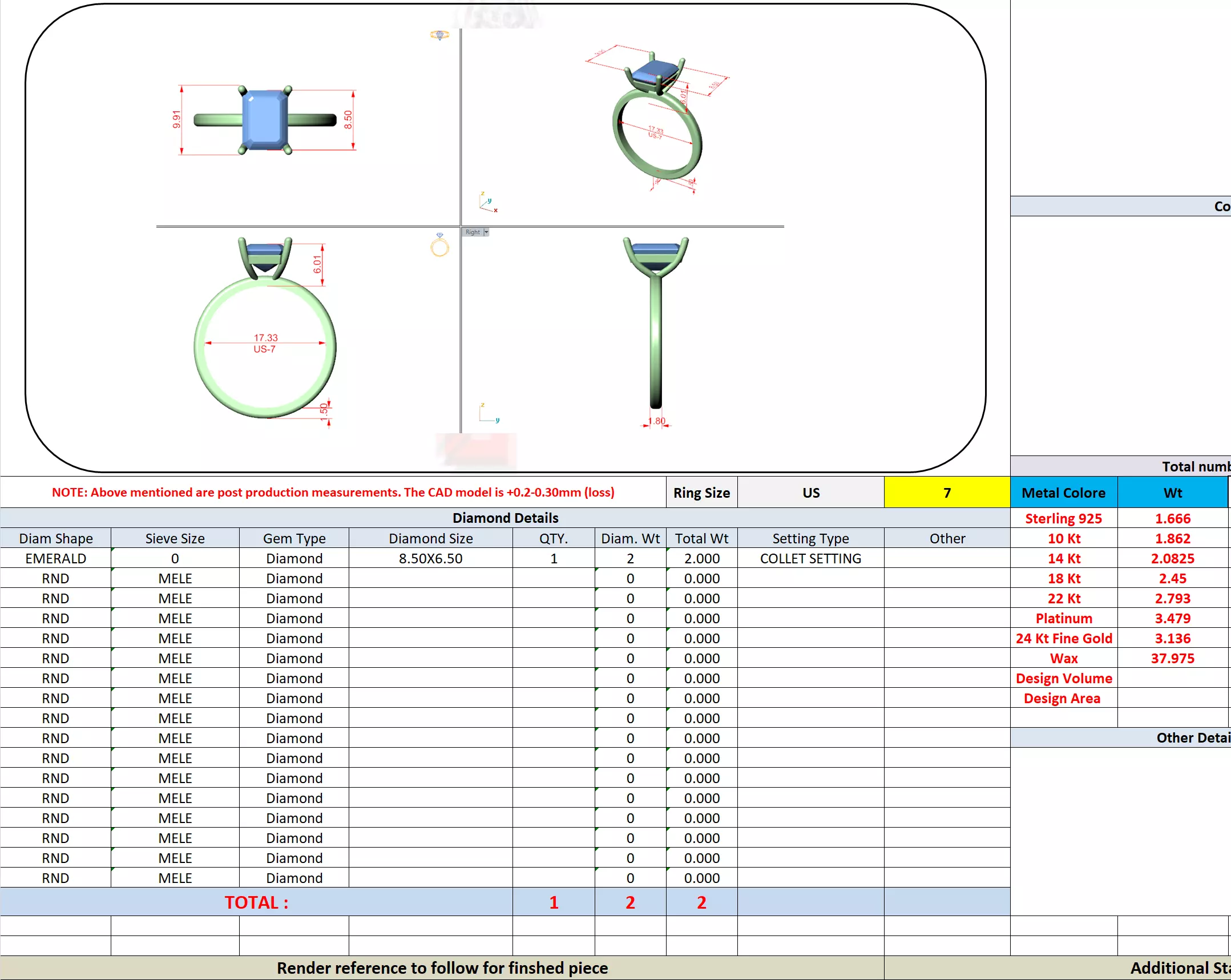 2CT Emerald Cut Solitaire Diamond Wedding Ring 3DM STL Video 3D print model_13