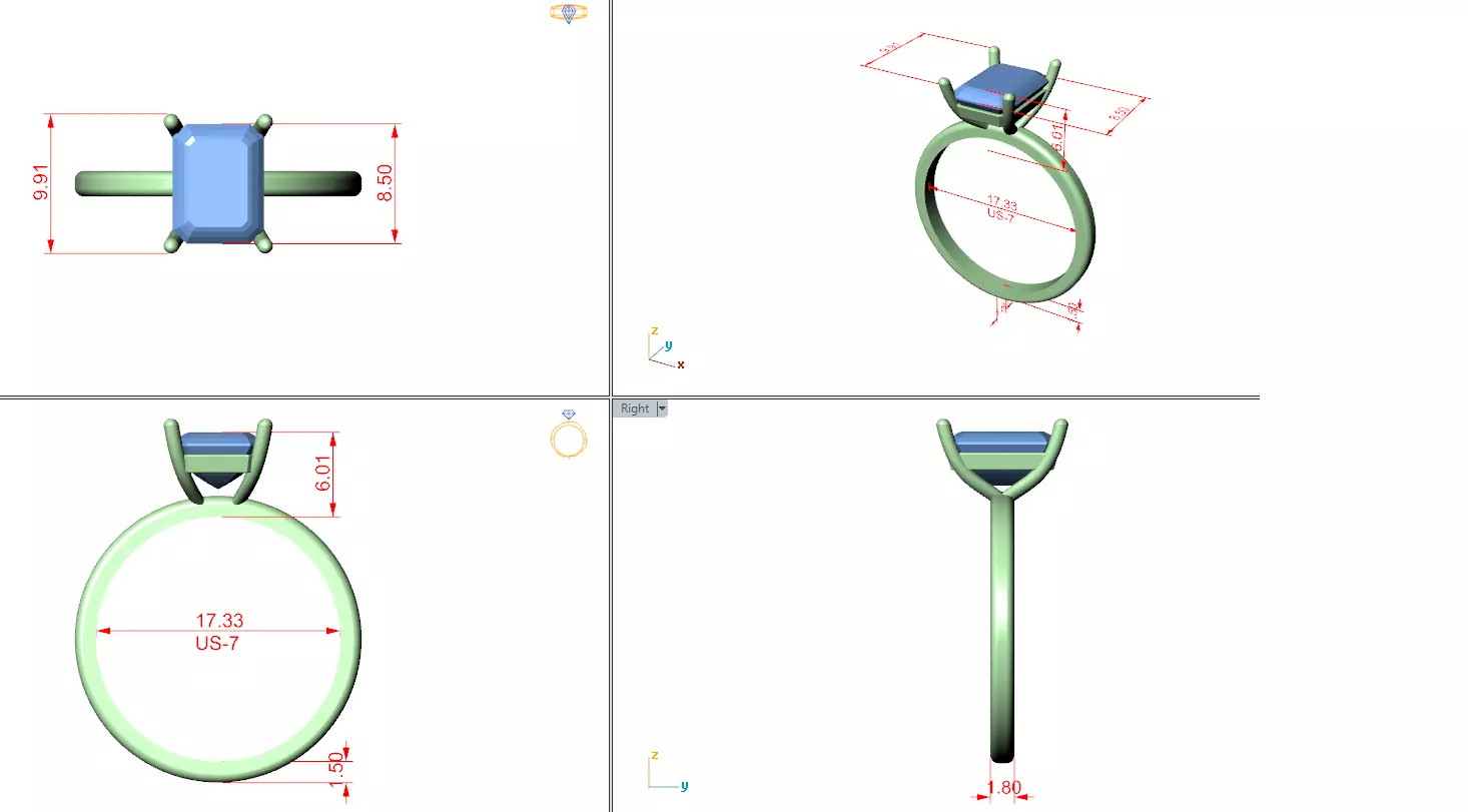 2CT Emerald Cut Solitaire Diamond Wedding Ring 3DM STL Video 3D print model_12