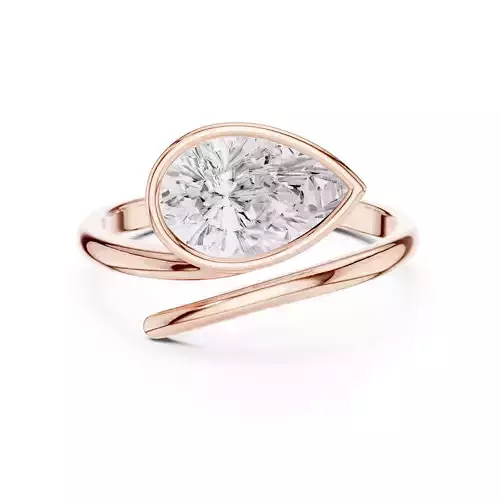 Solitaire Pear Cut Bezel Set Bypass Wedding Ring 3DM STL Video