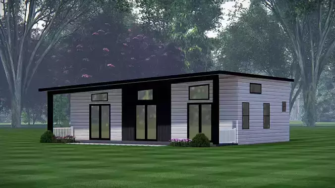 3D Model of Modern Tiny House Exterior with Wooden Facade