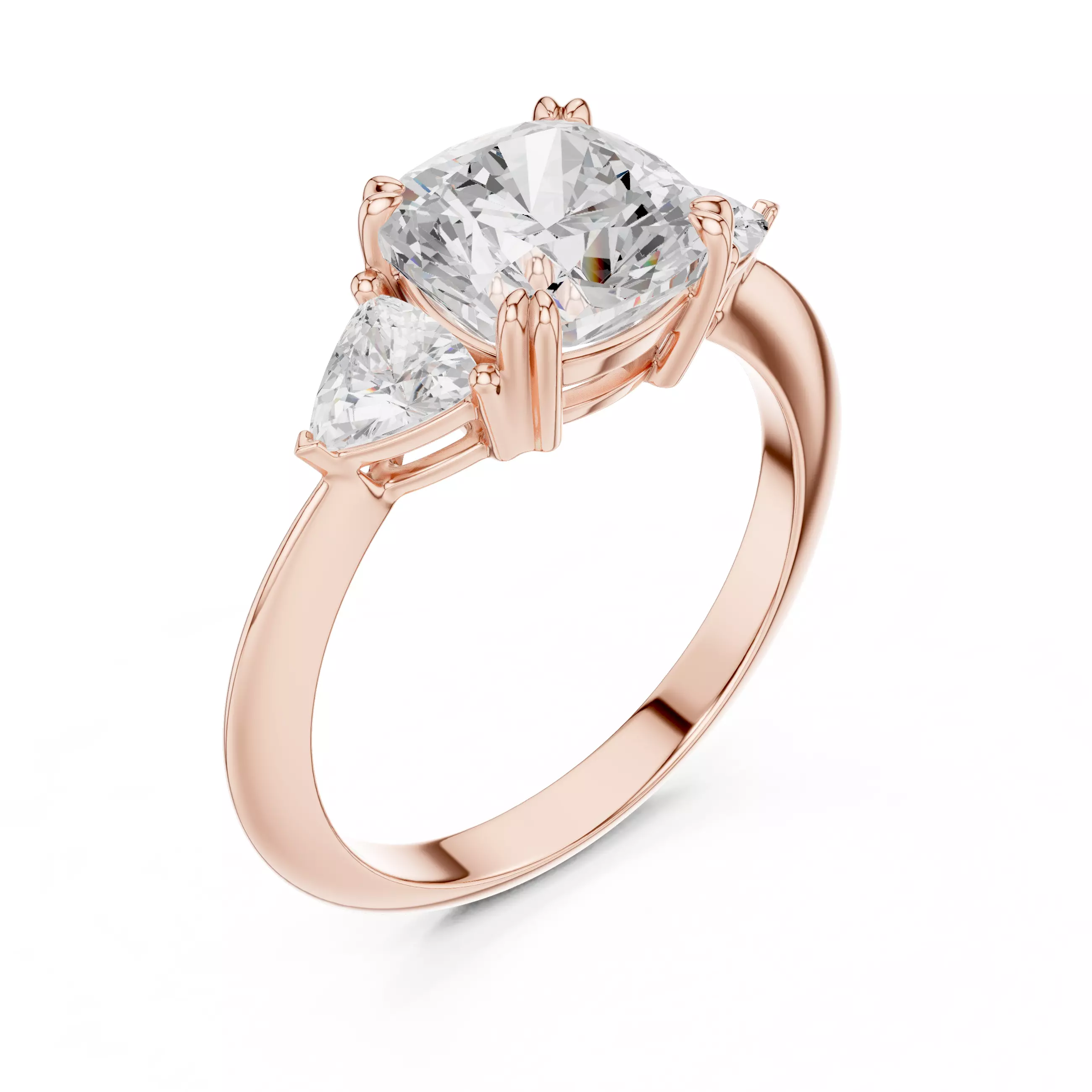 Cushion Trillion Cut Three Stone Engagement Ring 3DM STL Video 3D print model_4