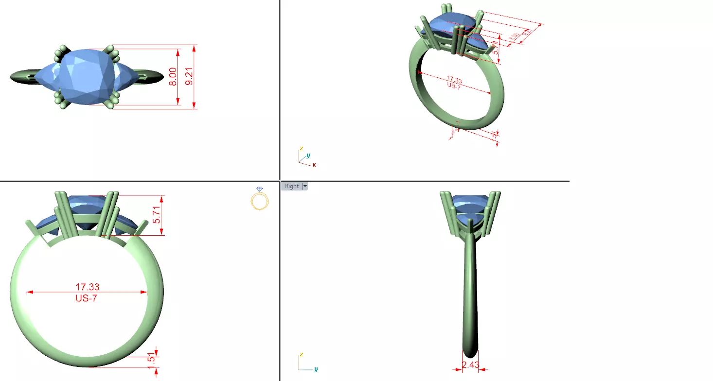Cushion Trillion Cut Three Stone Engagement Ring 3DM STL Video 3D print model_12