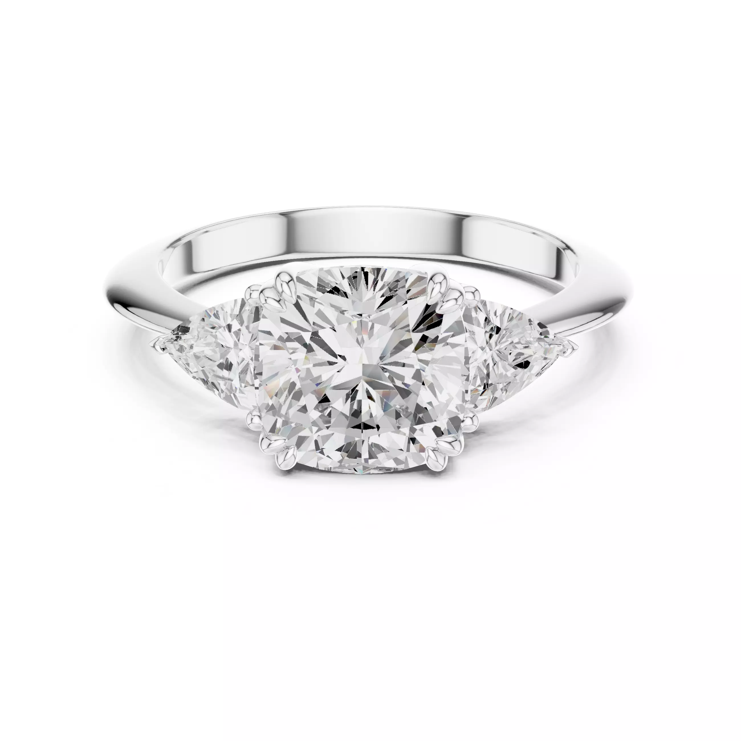 Cushion Trillion Cut Three Stone Engagement Ring 3DM STL Video 3D print model_2