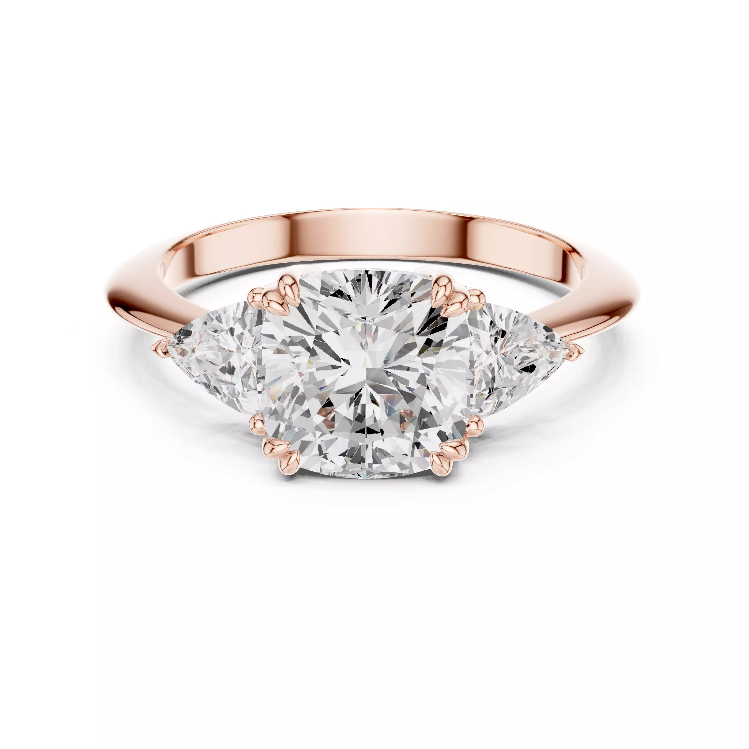 Cushion Trillion Cut Three Stone Engagement Ring 3DM STL Video 3D print model_0