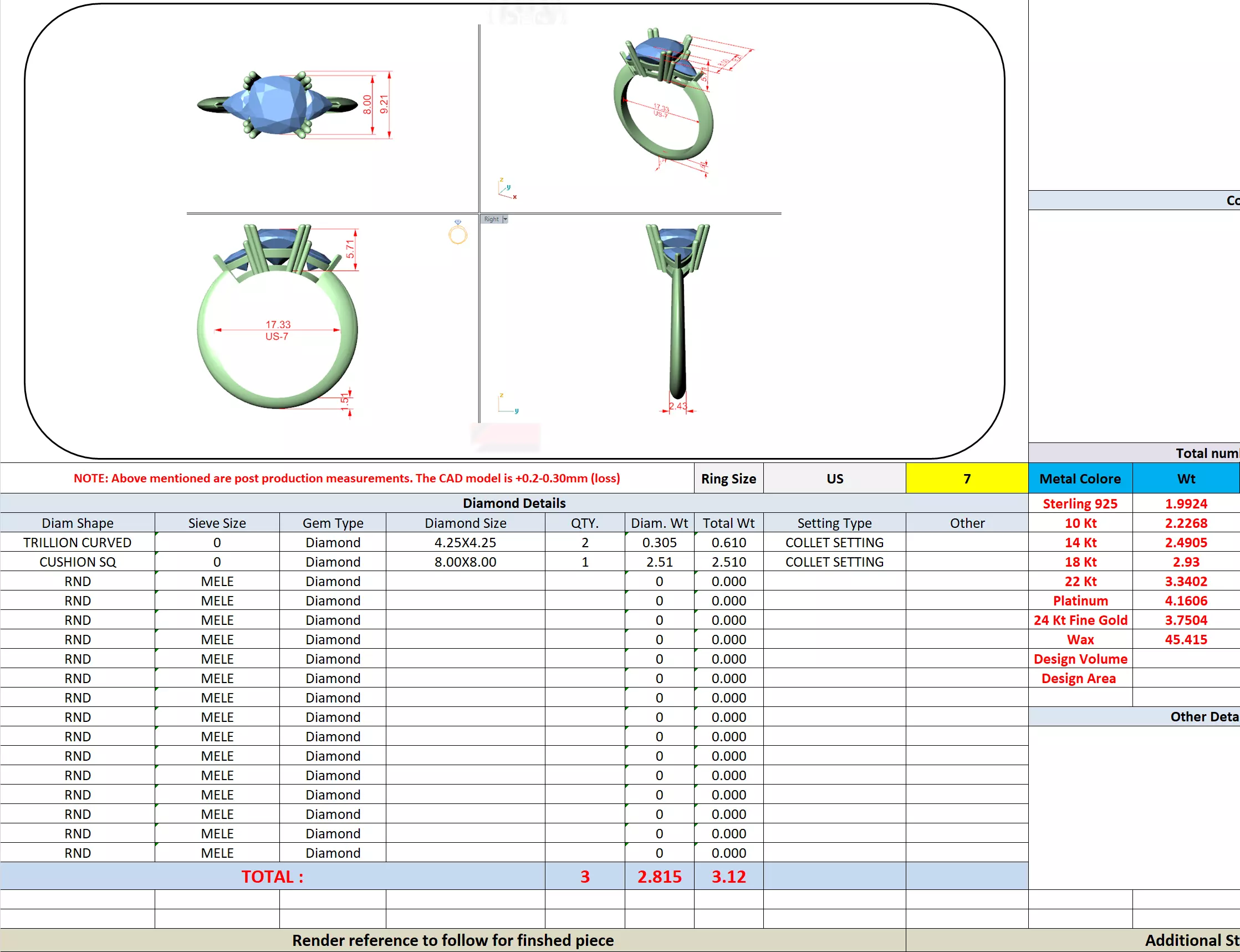 Cushion Trillion Cut Three Stone Engagement Ring 3DM STL Video 3D print model_13