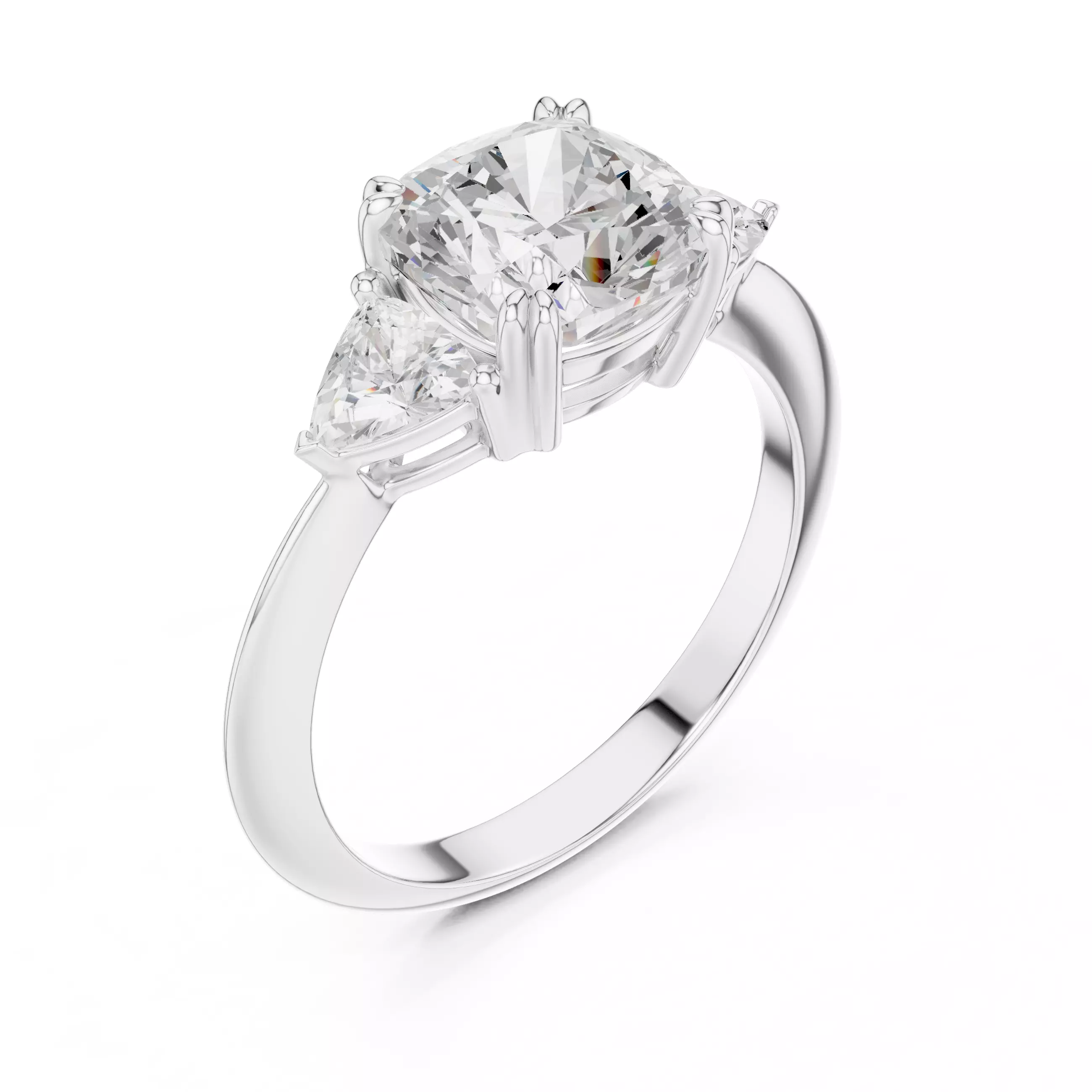 Cushion Trillion Cut Three Stone Engagement Ring 3DM STL Video 3D print model_10