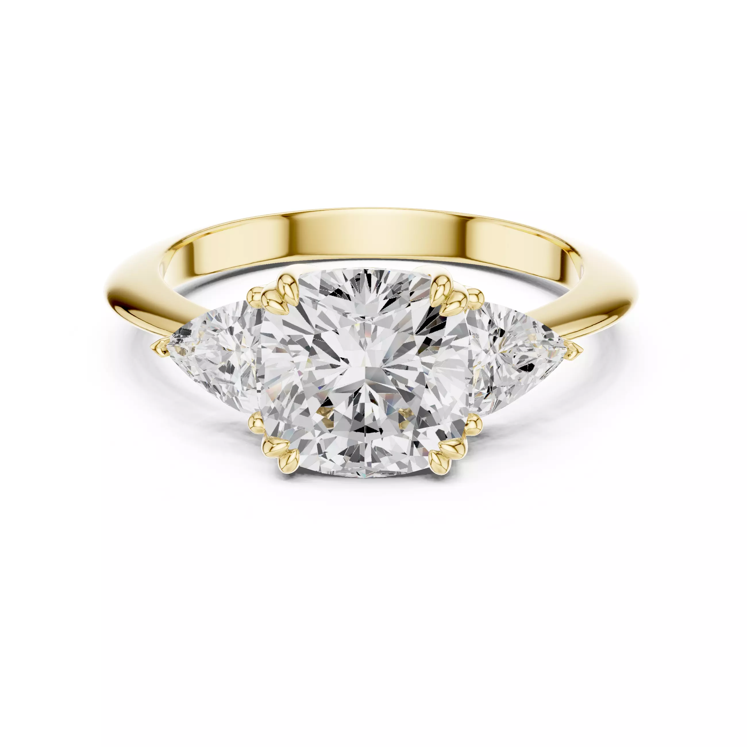 Cushion Trillion Cut Three Stone Engagement Ring 3DM STL Video 3D print model_1