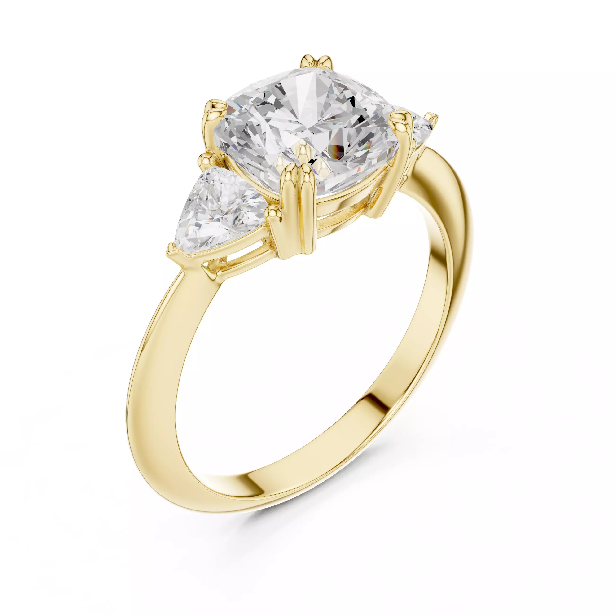 Cushion Trillion Cut Three Stone Engagement Ring 3DM STL Video 3D print model_7