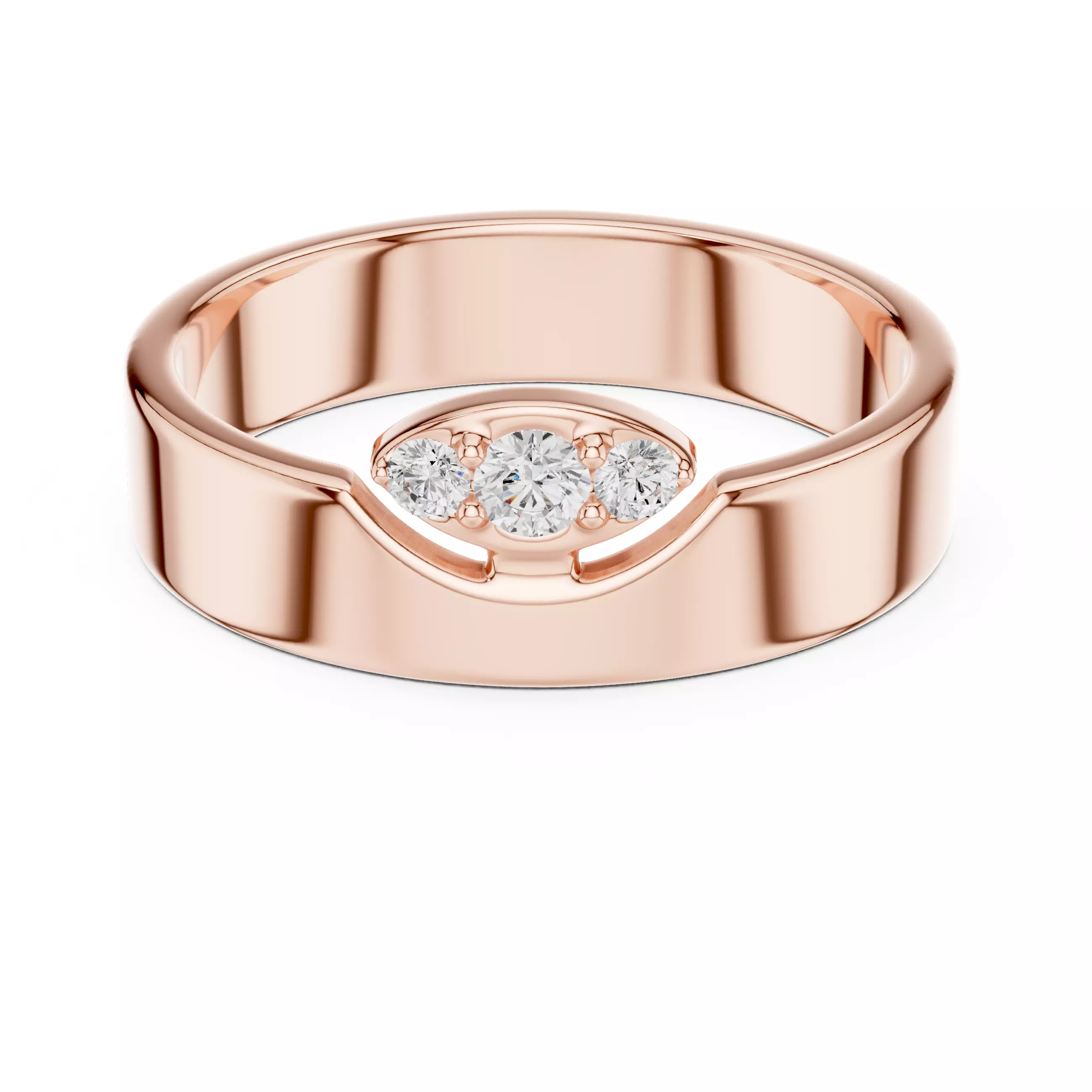 Round Cut Diamond Three Stone Wedding Ring 3DM STL Video 3D print model_0