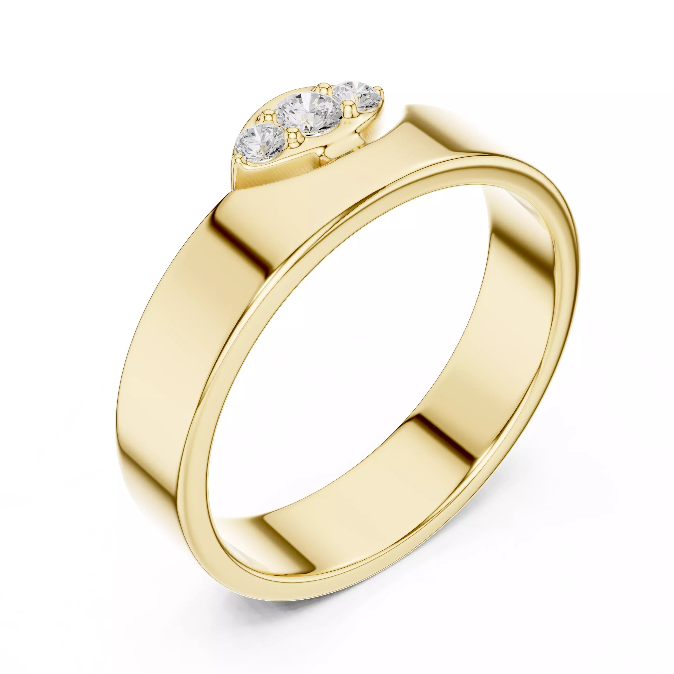 Round Cut Diamond Three Stone Wedding Ring 3DM STL Video 3D print model_7