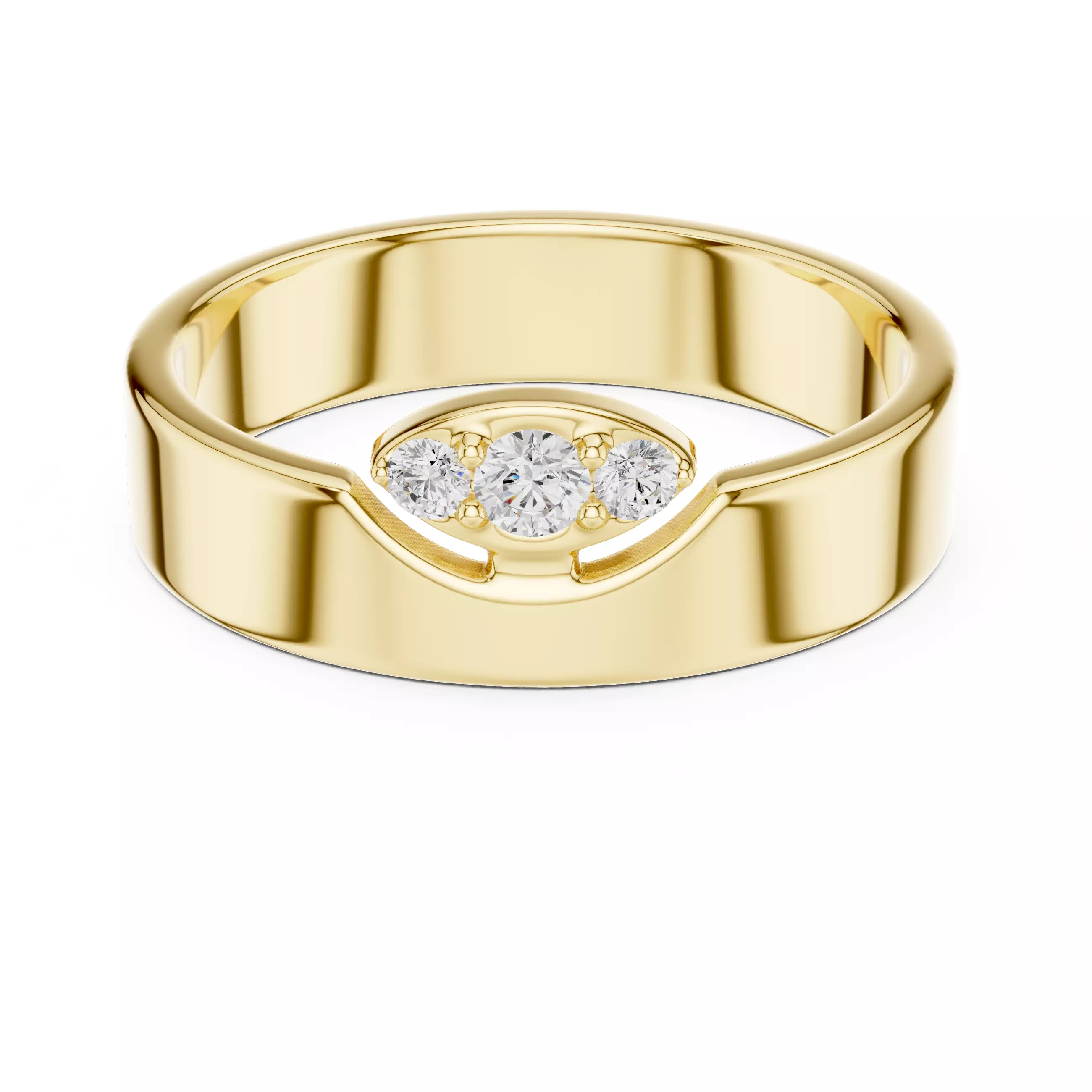 Round Cut Diamond Three Stone Wedding Ring 3DM STL Video 3D print model_1