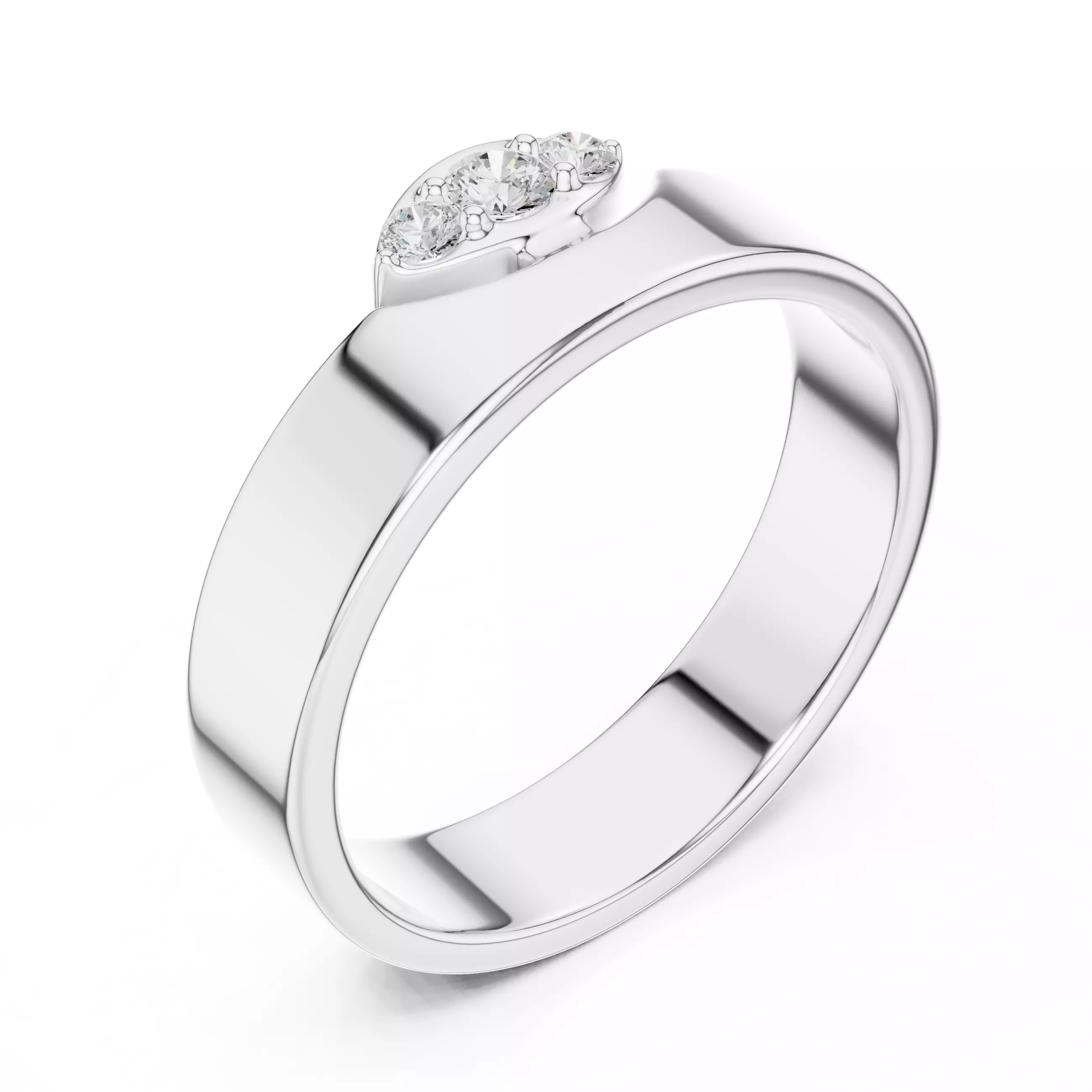 Round Cut Diamond Three Stone Wedding Ring 3DM STL Video 3D print model_10