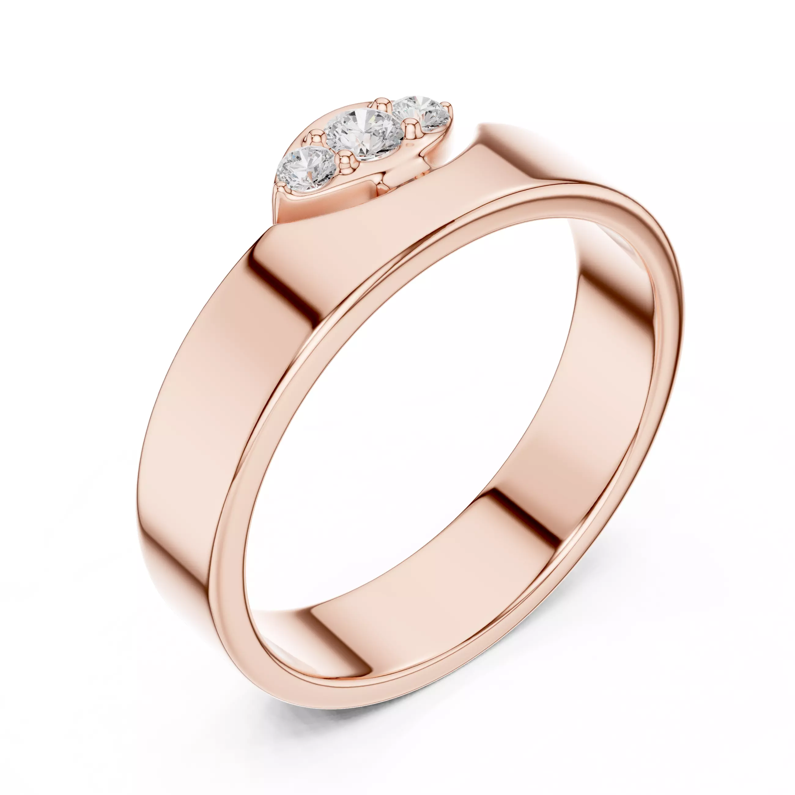 Round Cut Diamond Three Stone Wedding Ring 3DM STL Video 3D print model_4