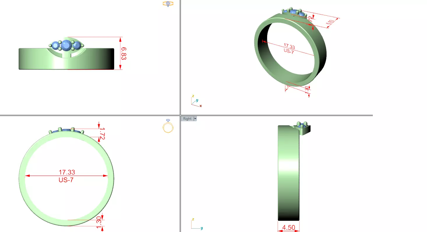 Round Cut Diamond Three Stone Wedding Ring 3DM STL Video 3D print model_12