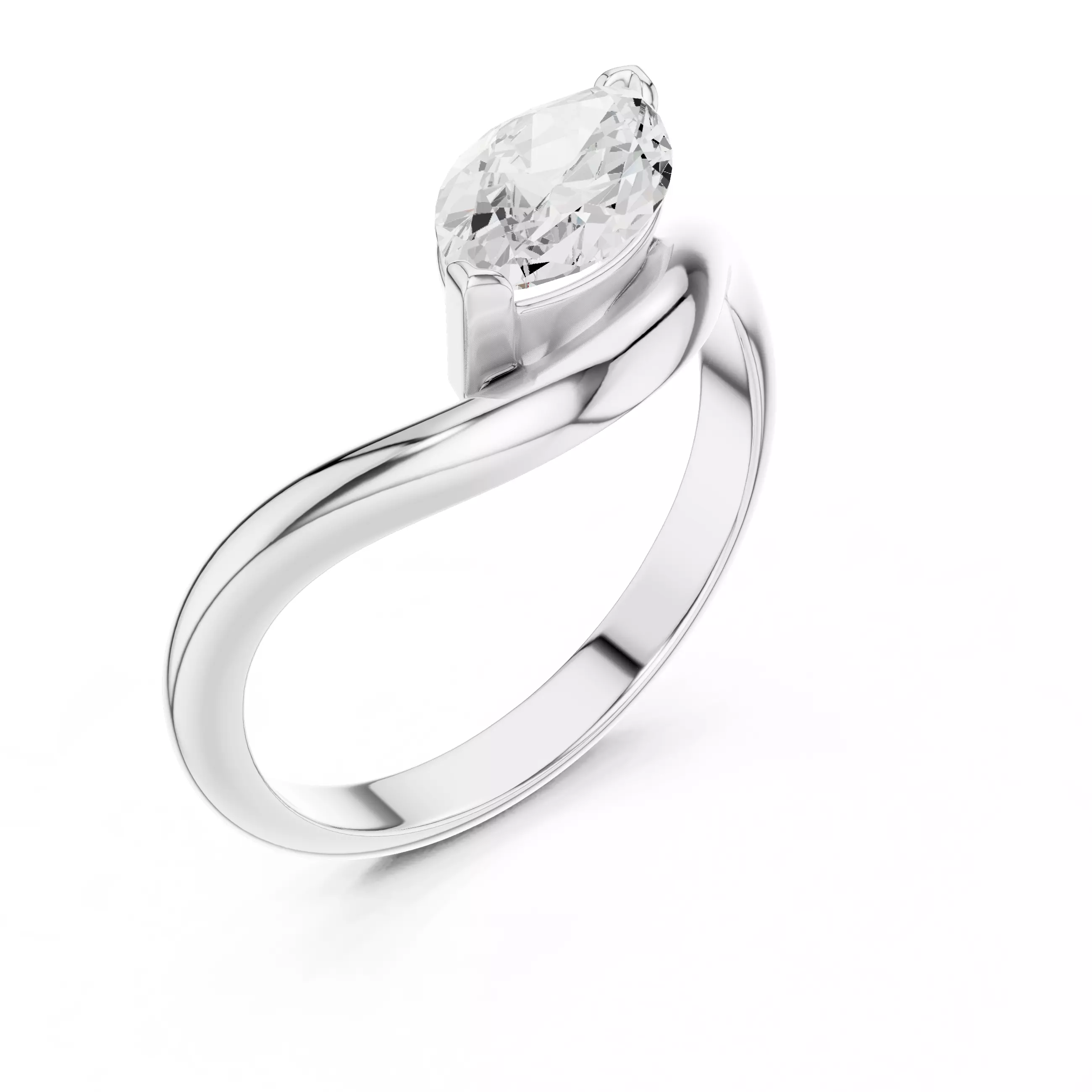 1CT Solitaire Marquise Cut Engagement Wedding Ring 3DM STL Video 3D print model_10