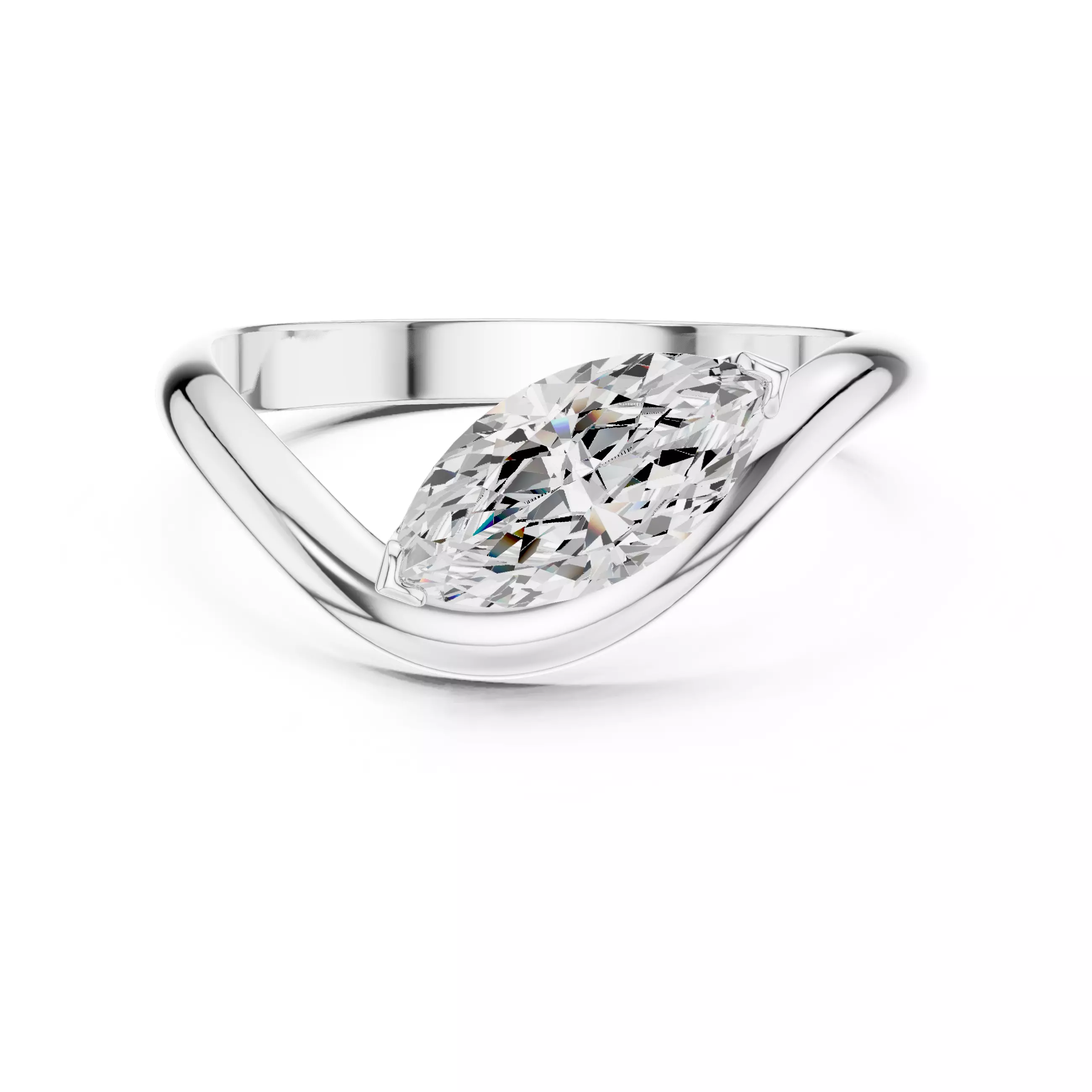 1CT Solitaire Marquise Cut Engagement Wedding Ring 3DM STL Video 3D print model_2