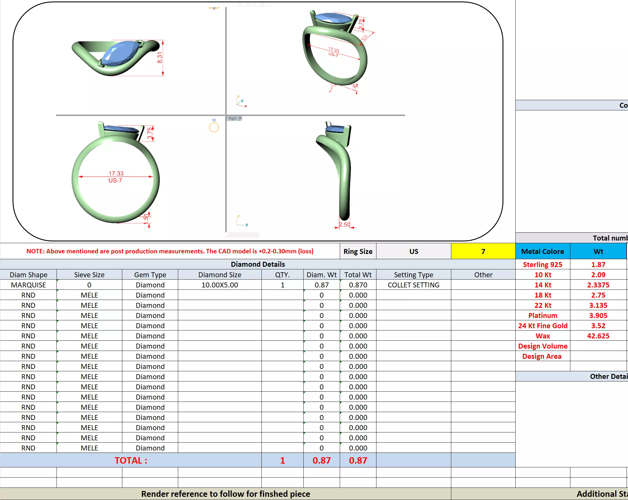 1CT Solitaire Marquise Cut Engagement Wedding Ring 3DM STL Video 3D print model_13