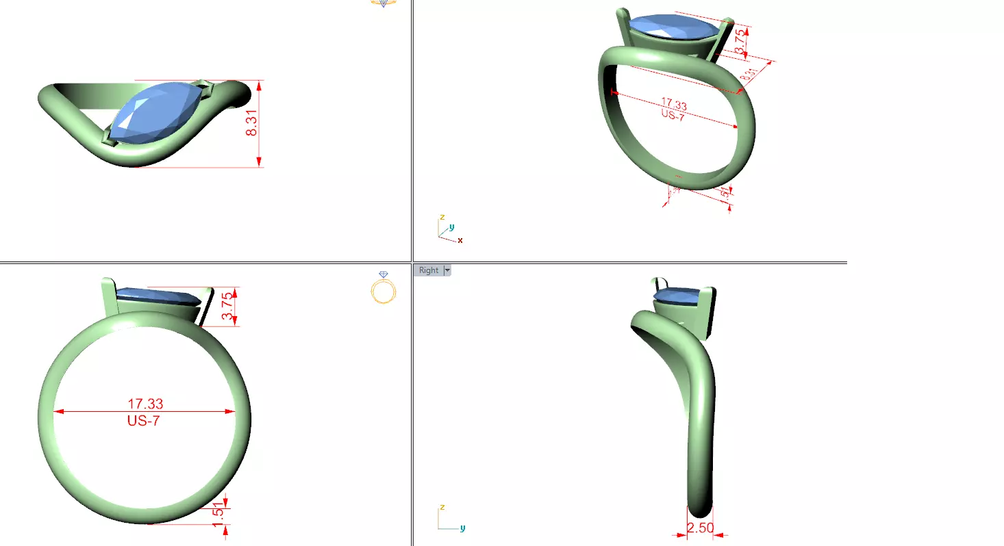 1CT Solitaire Marquise Cut Engagement Wedding Ring 3DM STL Video 3D print model_12