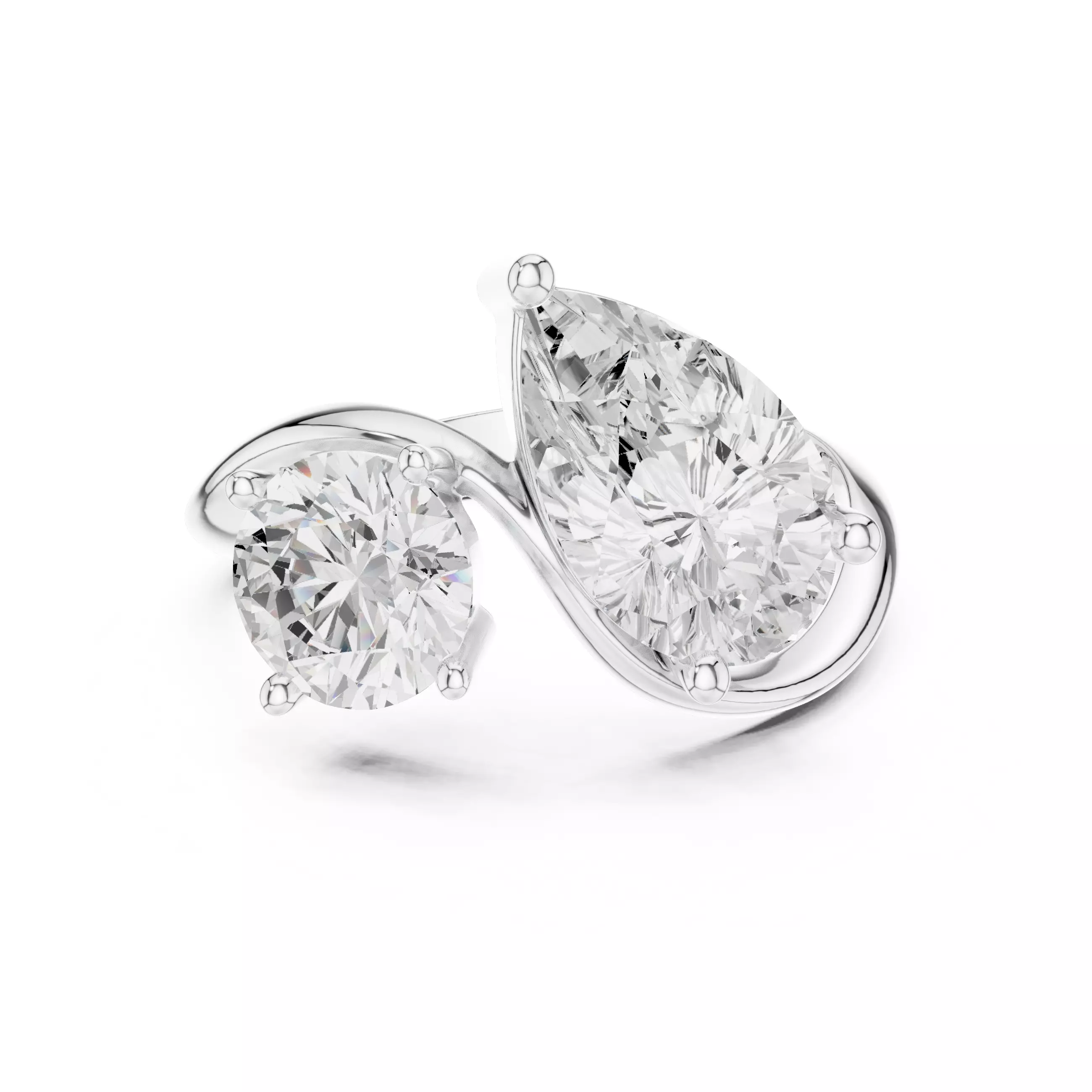 Toi Et Moi Pear and Round Cut Curve Wedding Ring 3DM STL Video 3D print model_2