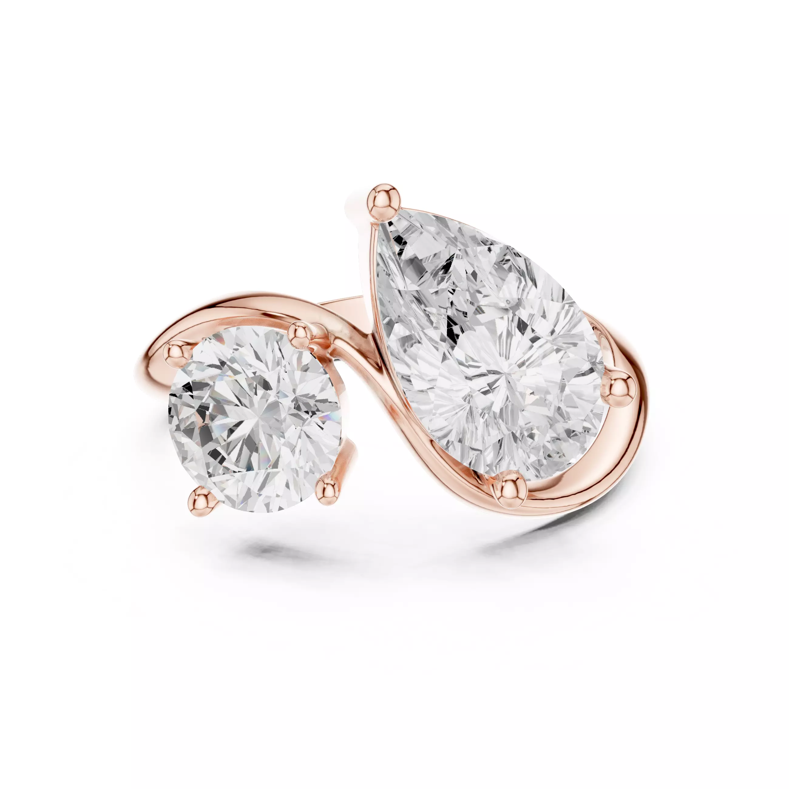 Toi Et Moi Pear and Round Cut Curve Wedding Ring 3DM STL Video 3D print model_0