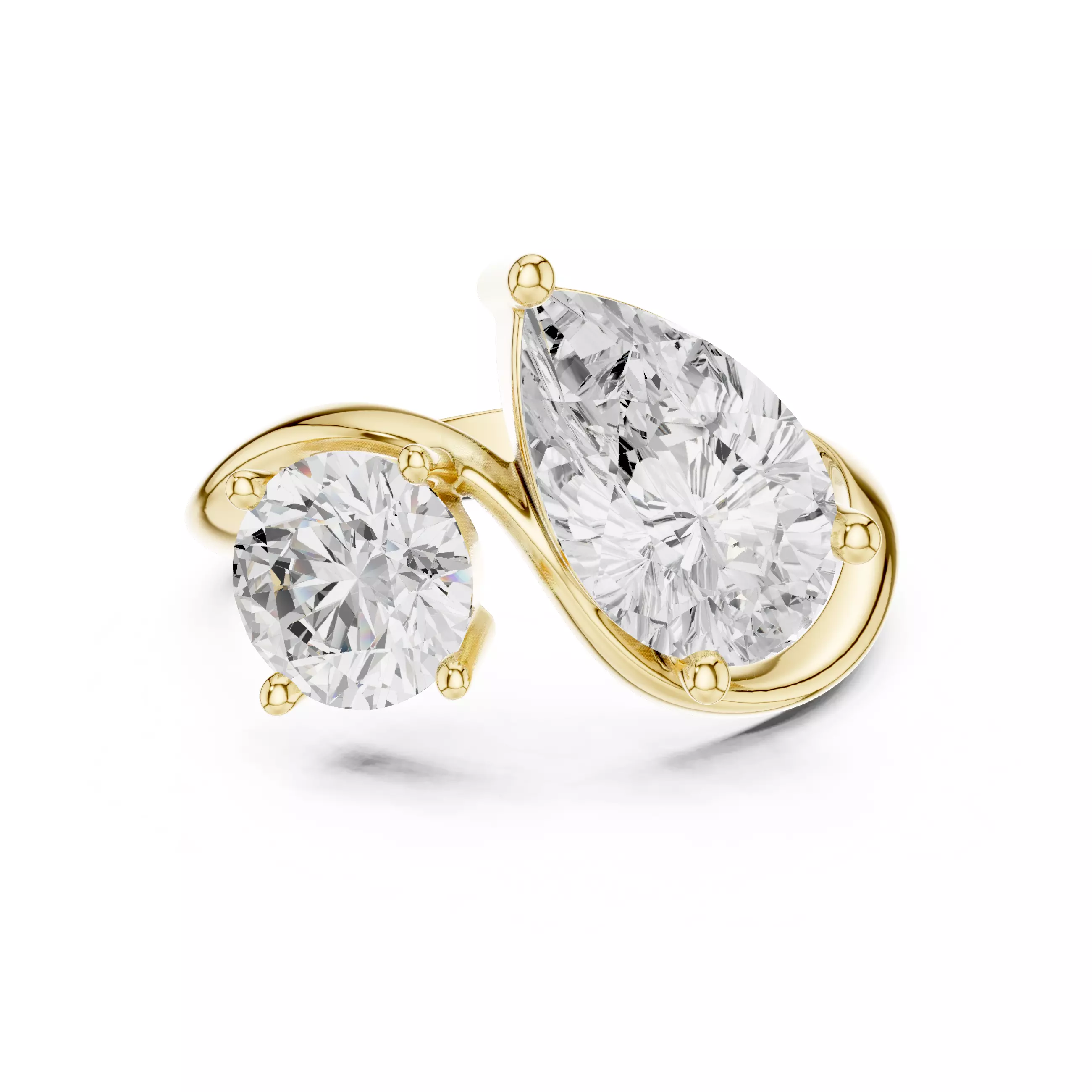 Toi Et Moi Pear and Round Cut Curve Wedding Ring 3DM STL Video 3D print model_1