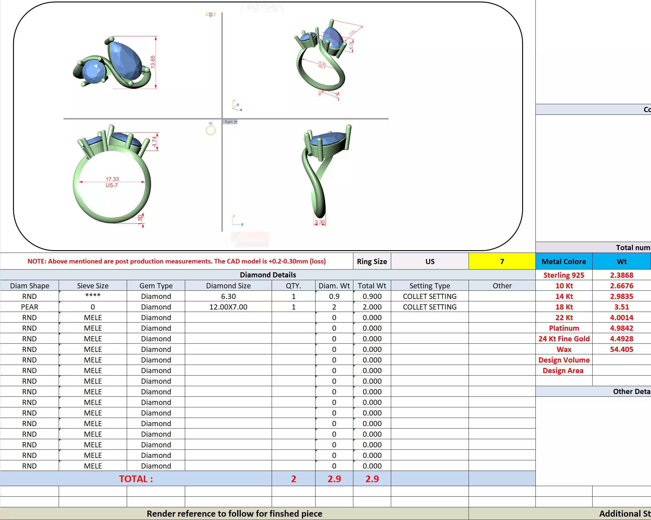 Toi Et Moi Pear and Round Cut Curve Wedding Ring 3DM STL Video 3D print model_13