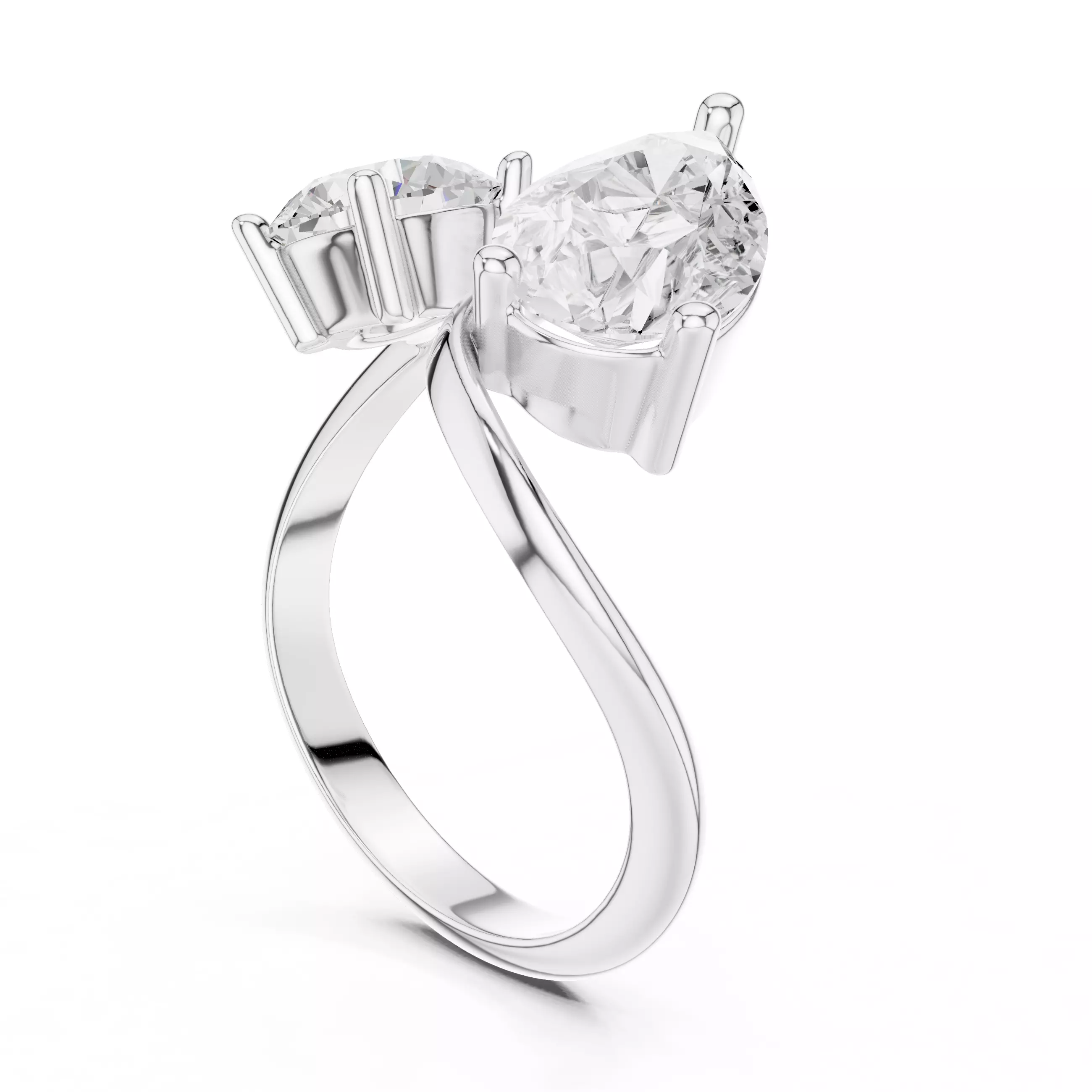 Toi Et Moi Pear and Round Cut Curve Wedding Ring 3DM STL Video 3D print model_9