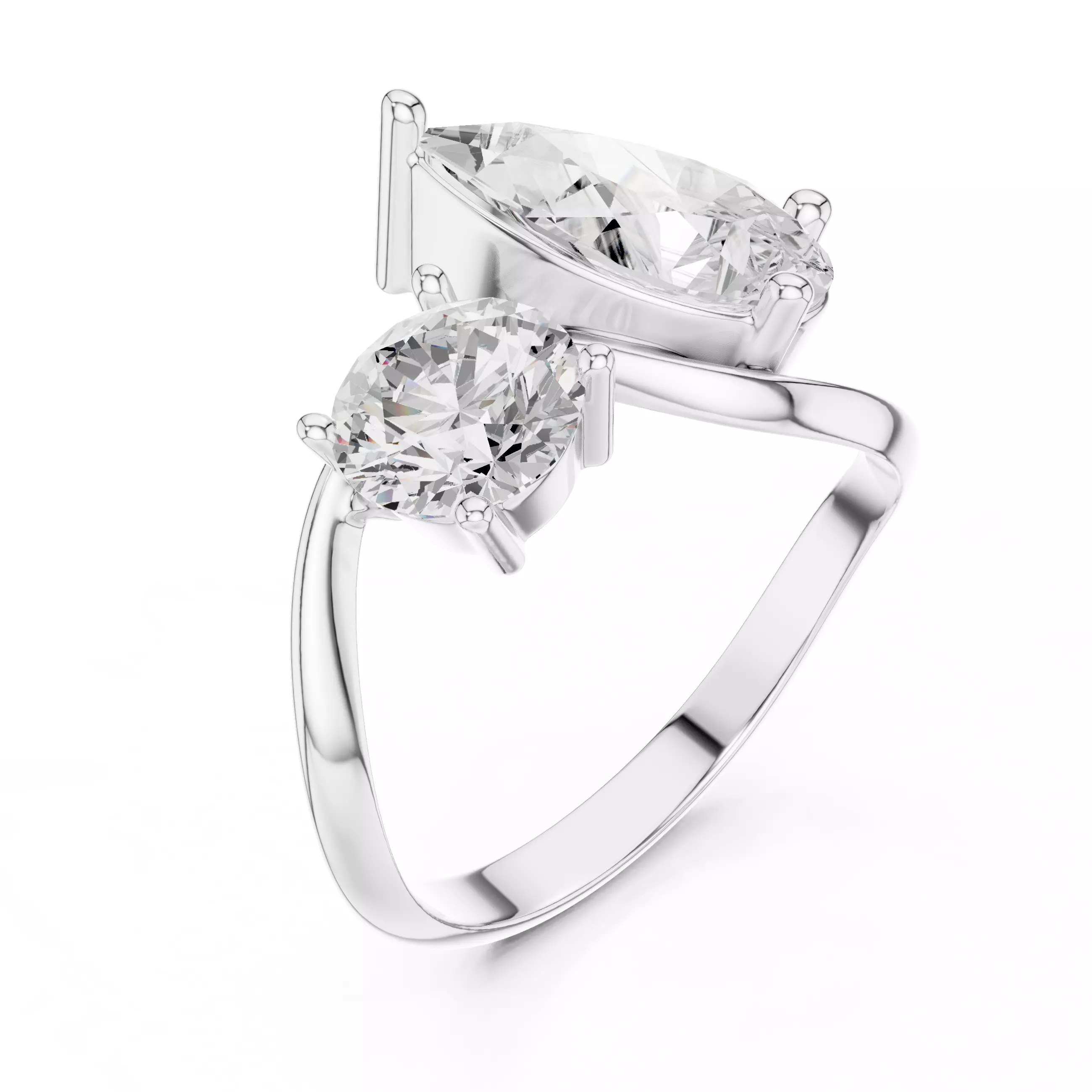 Toi Et Moi Pear and Round Cut Curve Wedding Ring 3DM STL Video 3D print model_10