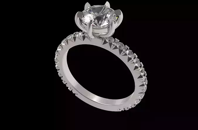 Engagement ring with Fish tail diamond 3D print model