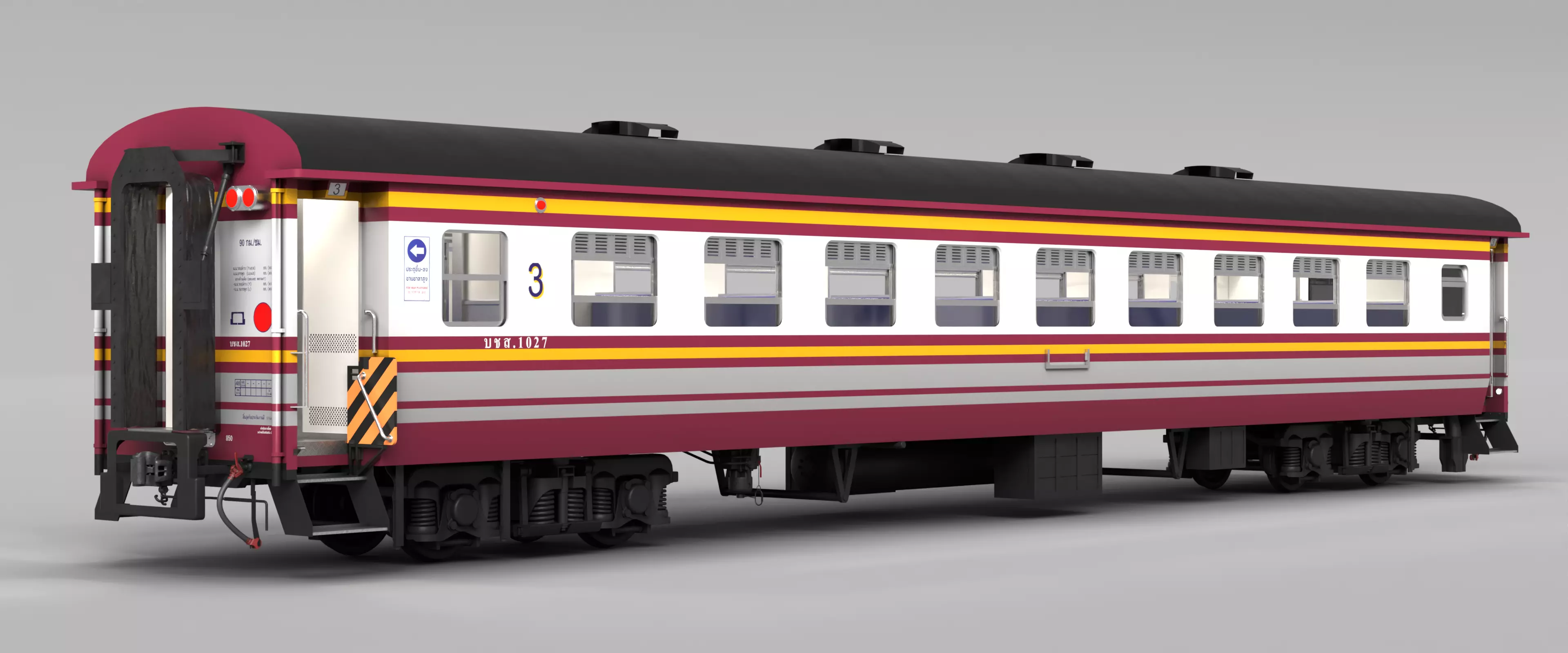 State Railway of Thailand Bogie Third Class Carriage 3D model