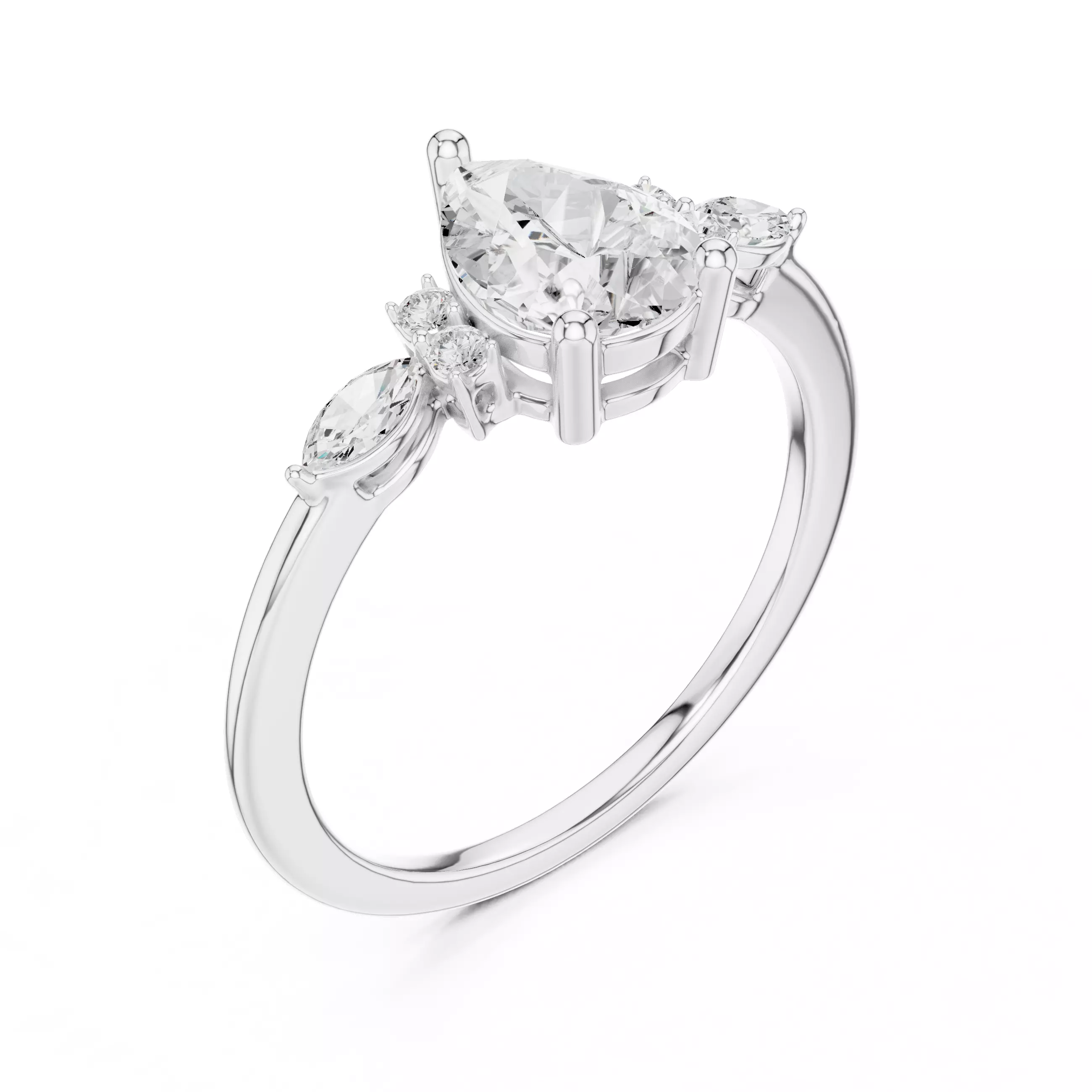 1CT Pear and Marquise Cut Seven Stone Wedding Ring 3DM STL Video 3D print model_10