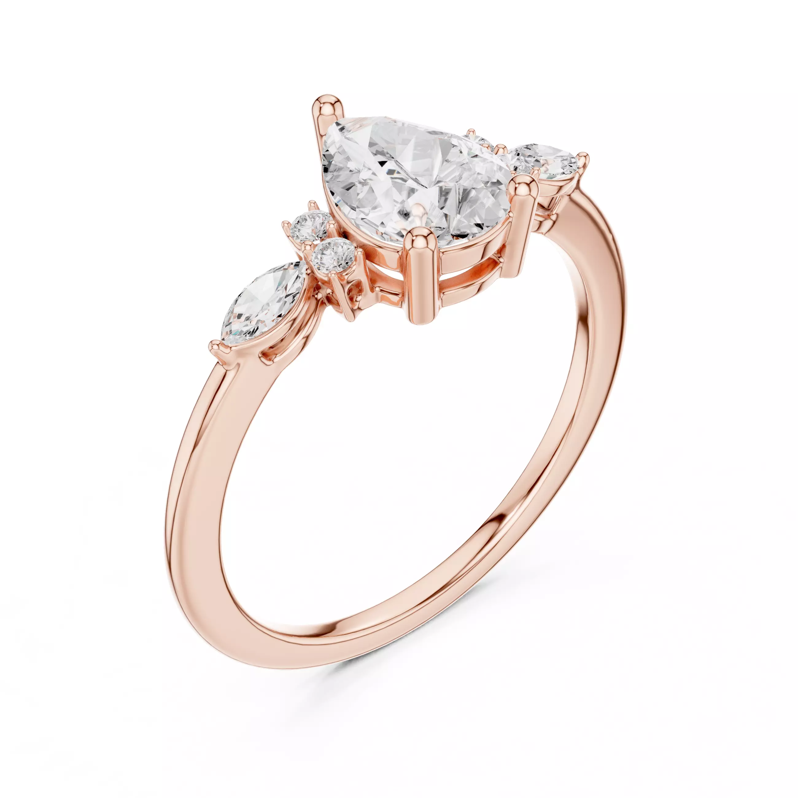 1CT Pear and Marquise Cut Seven Stone Wedding Ring 3DM STL Video 3D print model_4