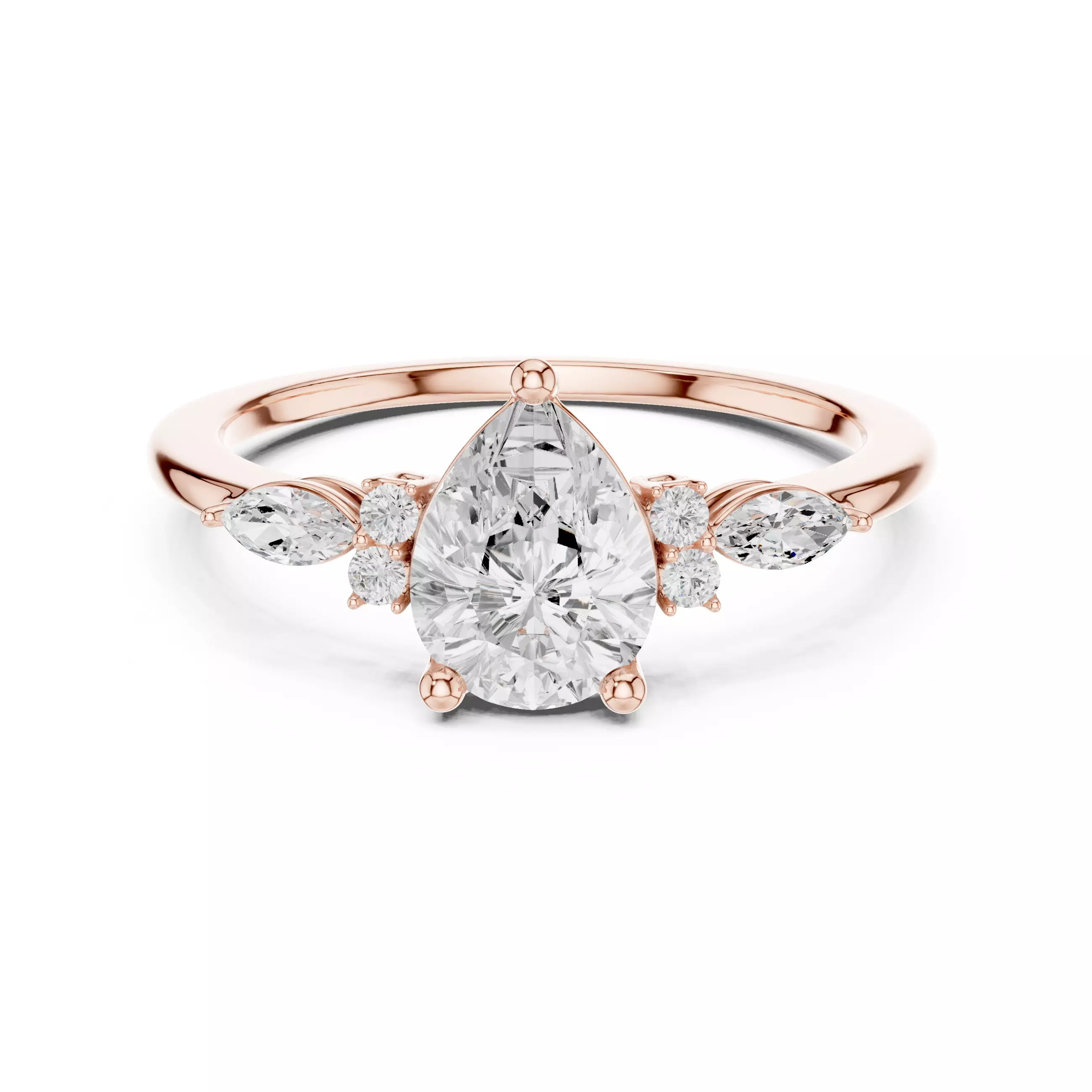 1CT Pear and Marquise Cut Seven Stone Wedding Ring 3DM STL Video 3D print model_0