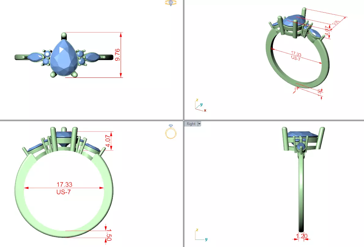 1CT Pear and Marquise Cut Seven Stone Wedding Ring 3DM STL Video 3D print model_12