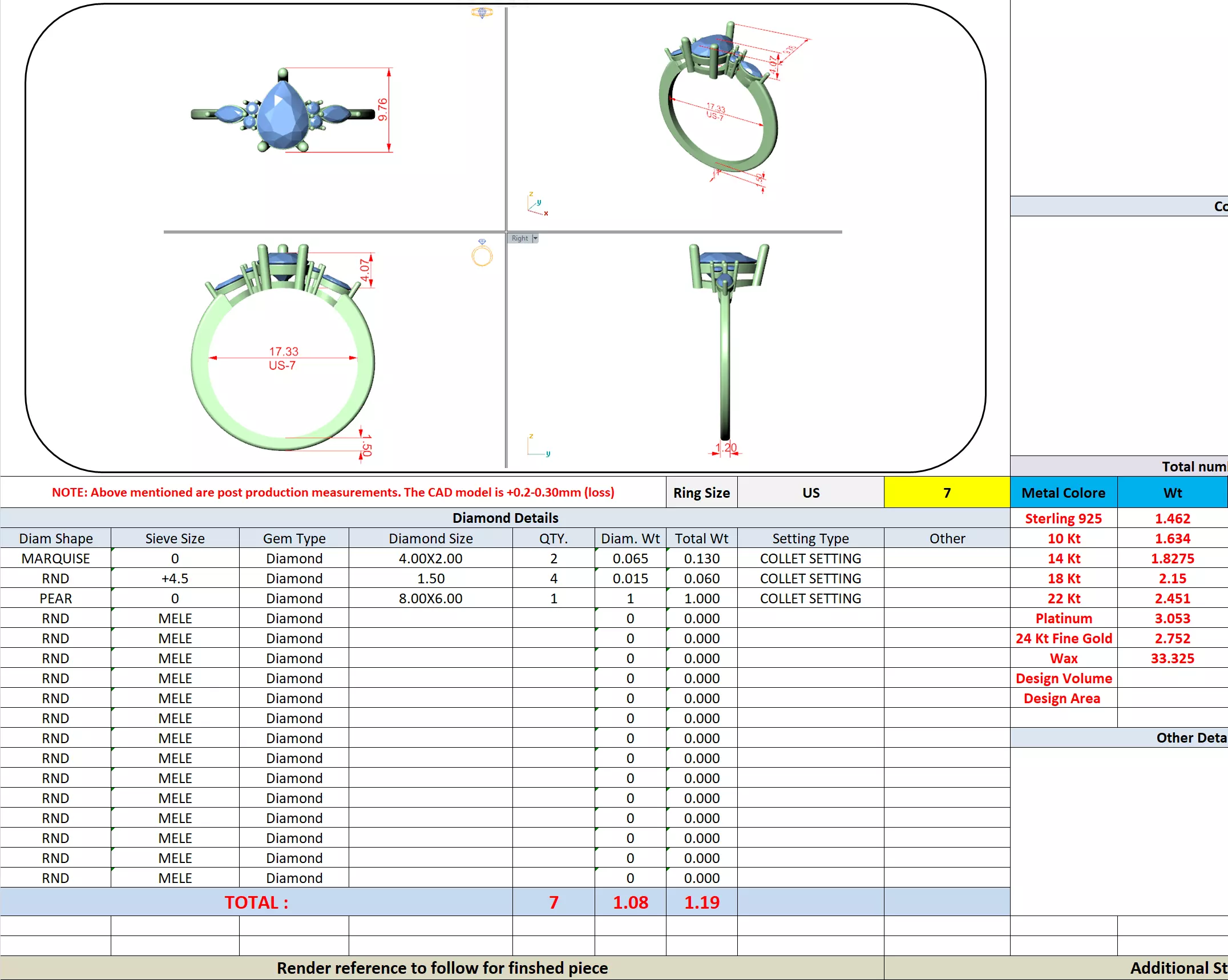 1CT Pear and Marquise Cut Seven Stone Wedding Ring 3DM STL Video 3D print model_13