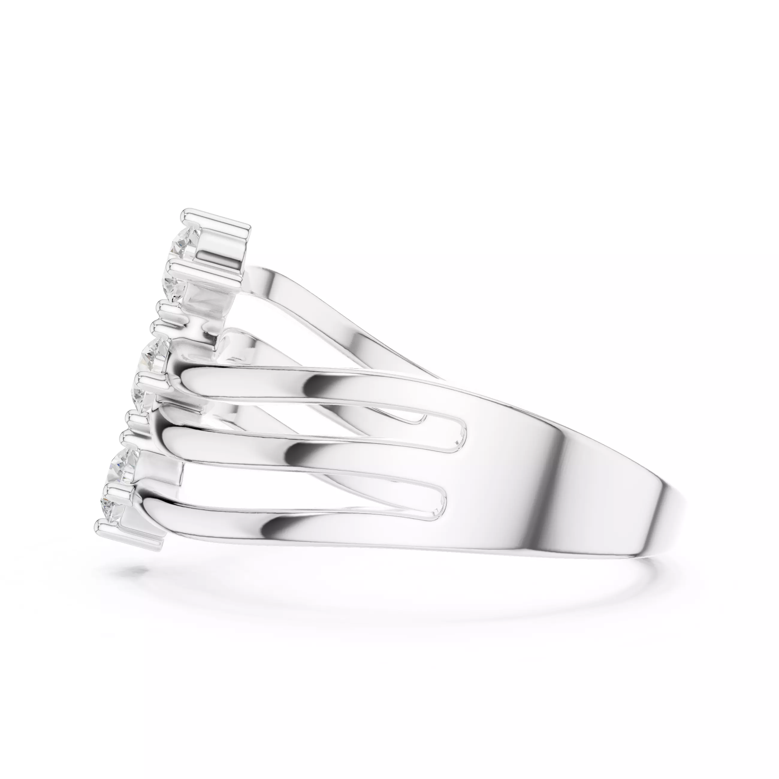 Four Band Three Stone Engagement Wedding Ring 3DM STL Video 3D print model_11