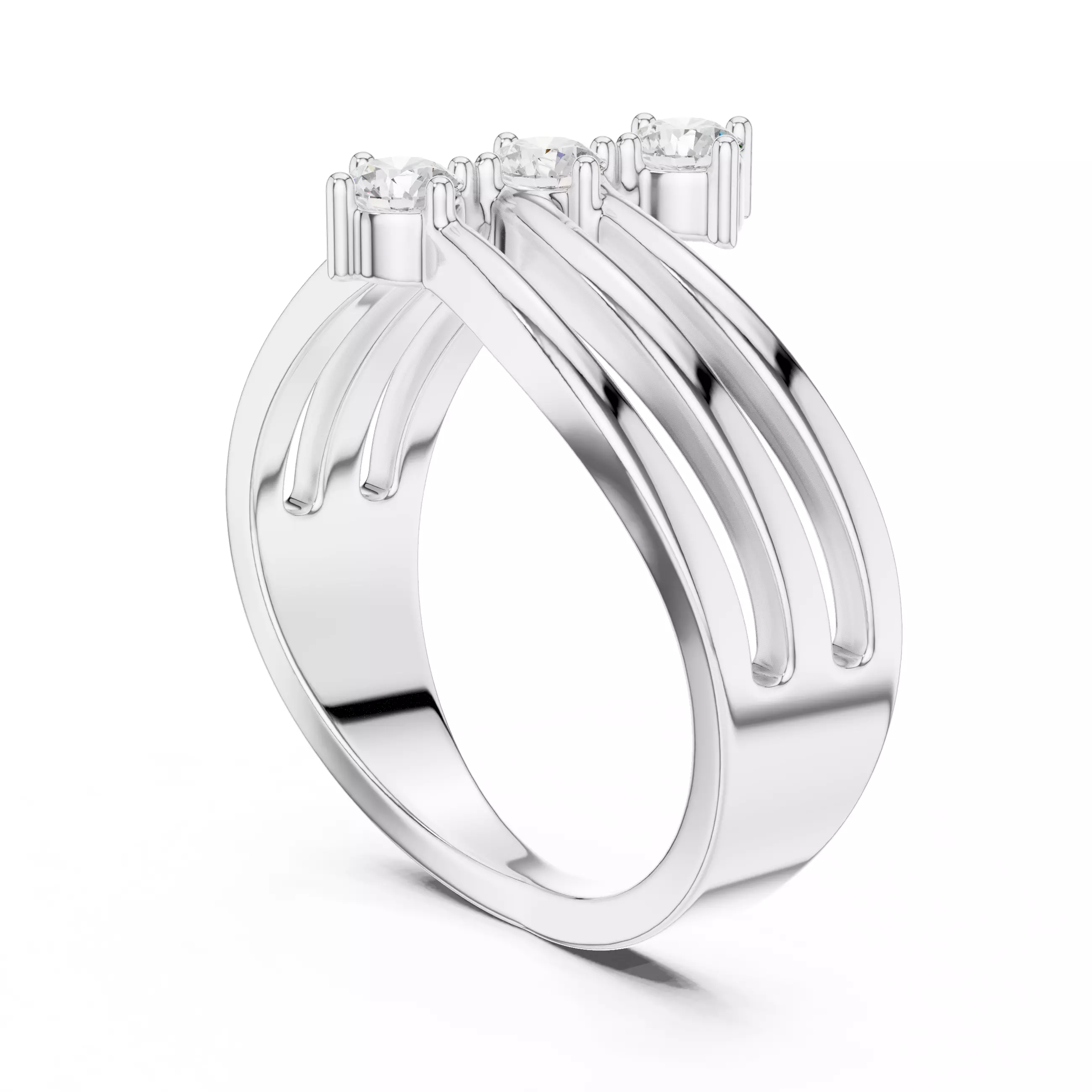 Four Band Three Stone Engagement Wedding Ring 3DM STL Video 3D print model_9