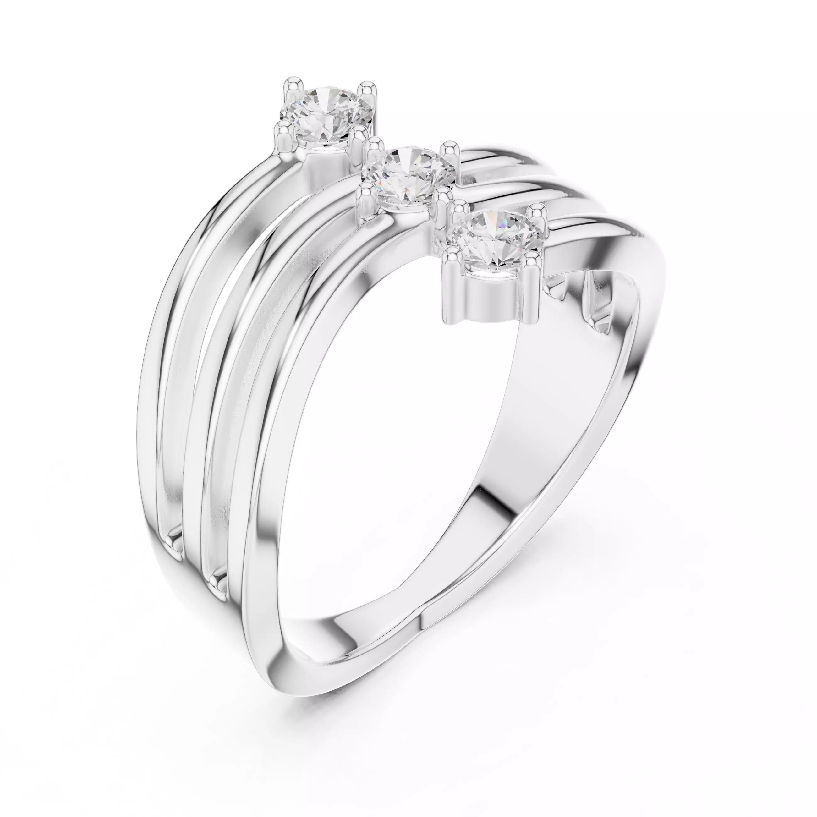 Four Band Three Stone Engagement Wedding Ring 3DM STL Video 3D print model_10