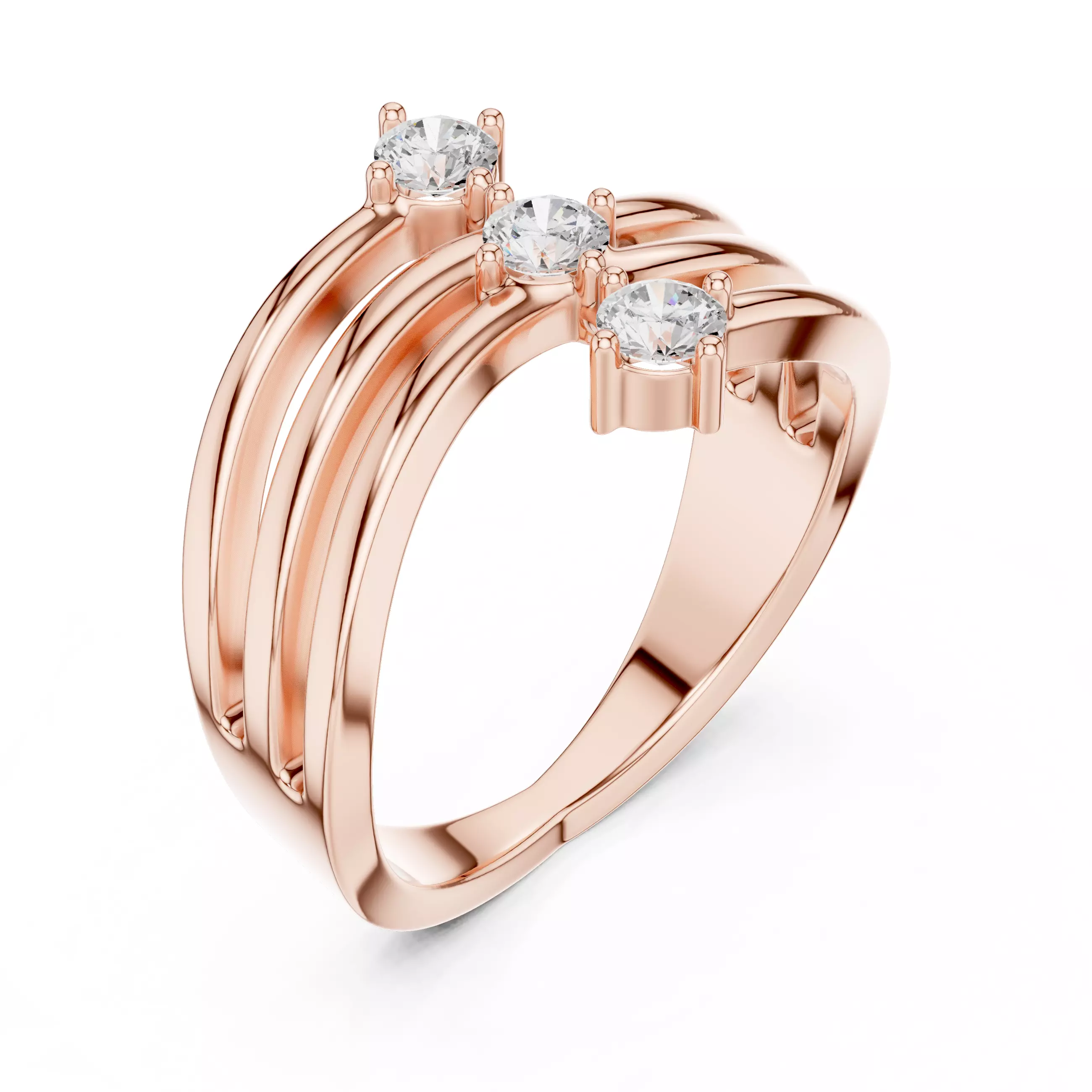 Four Band Three Stone Engagement Wedding Ring 3DM STL Video 3D print model_4