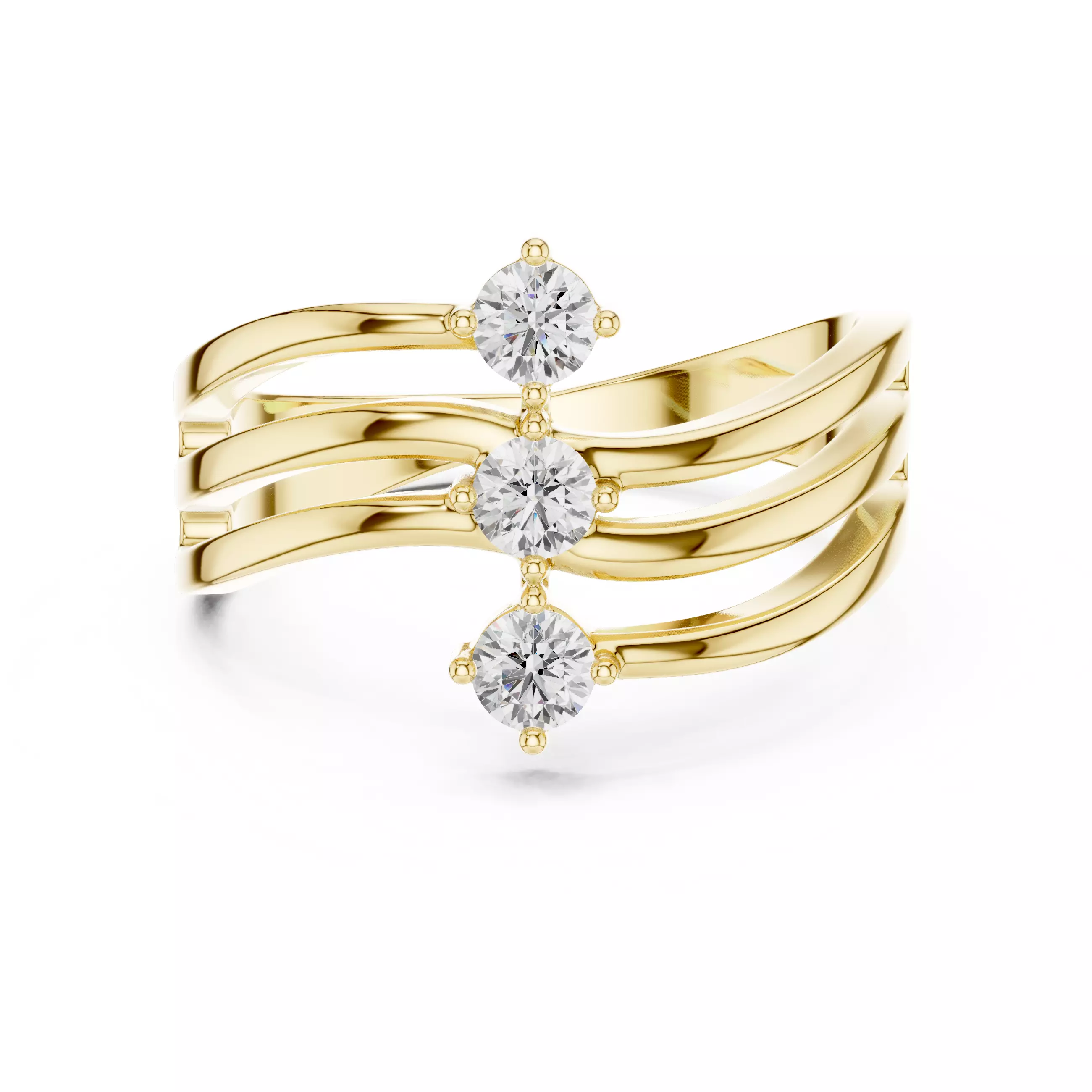 Four Band Three Stone Engagement Wedding Ring 3DM STL Video 3D print model_1